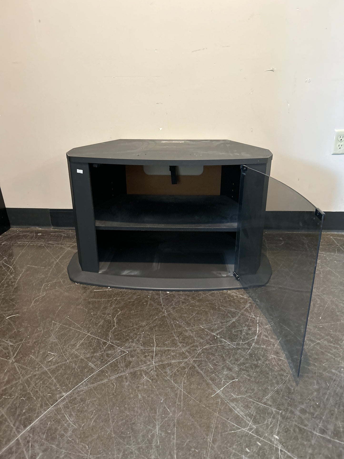 Black Glass-Door Corner Media Console