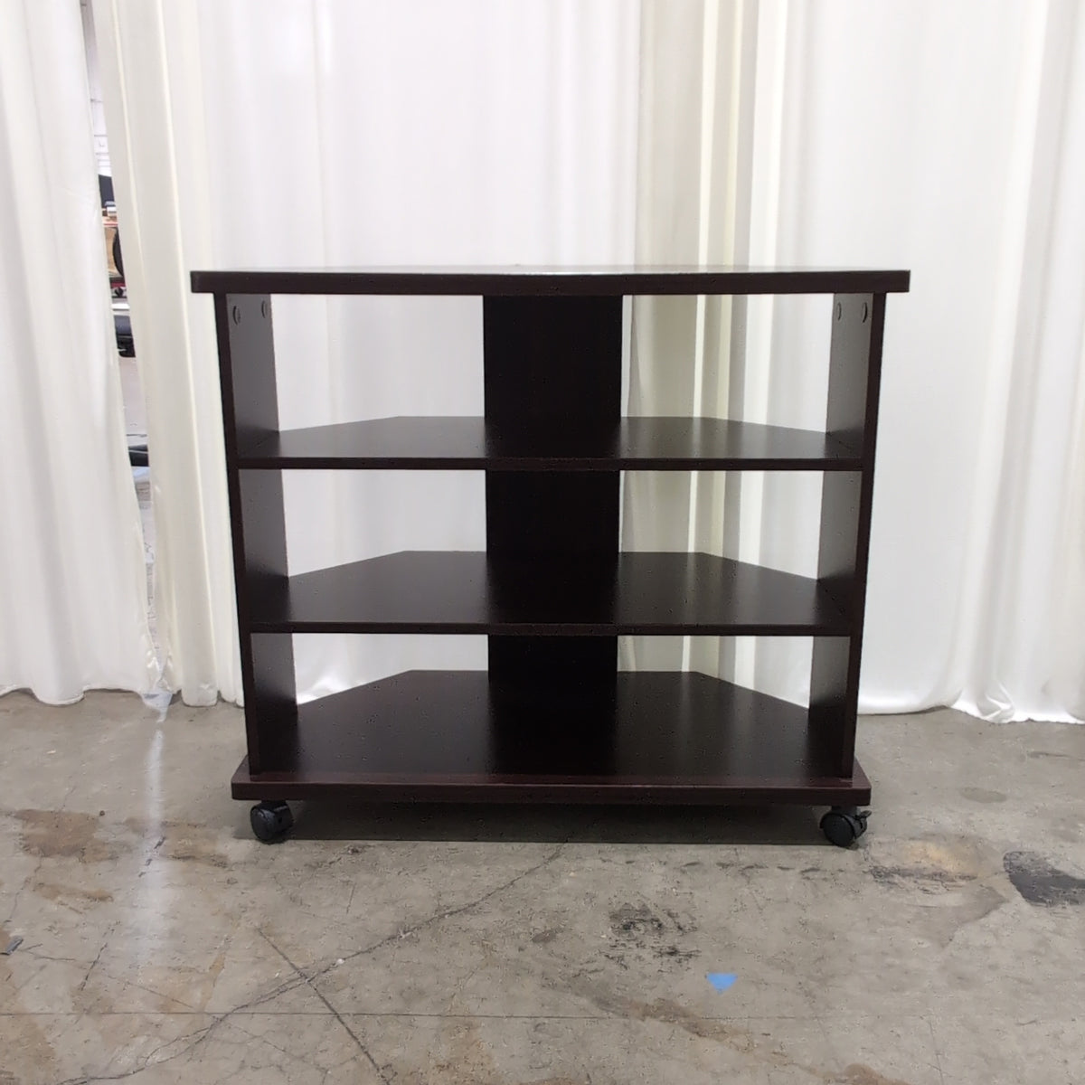 Cherry-Toned Corner TV Stand on Casters