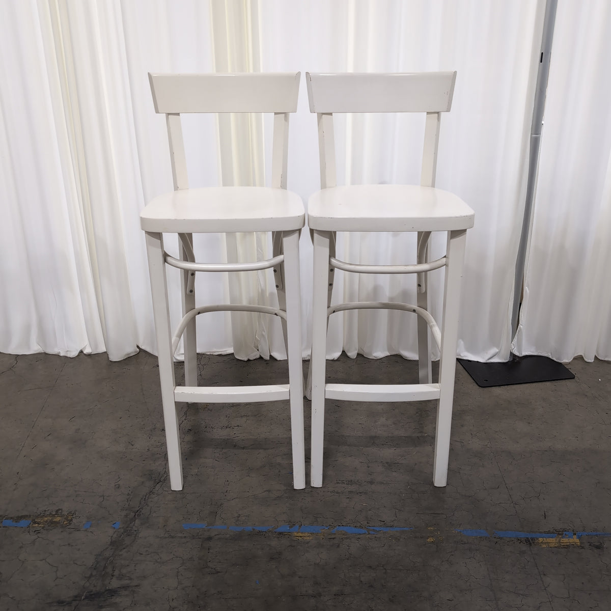 Pair of White Wood Bar Stools with Backs
