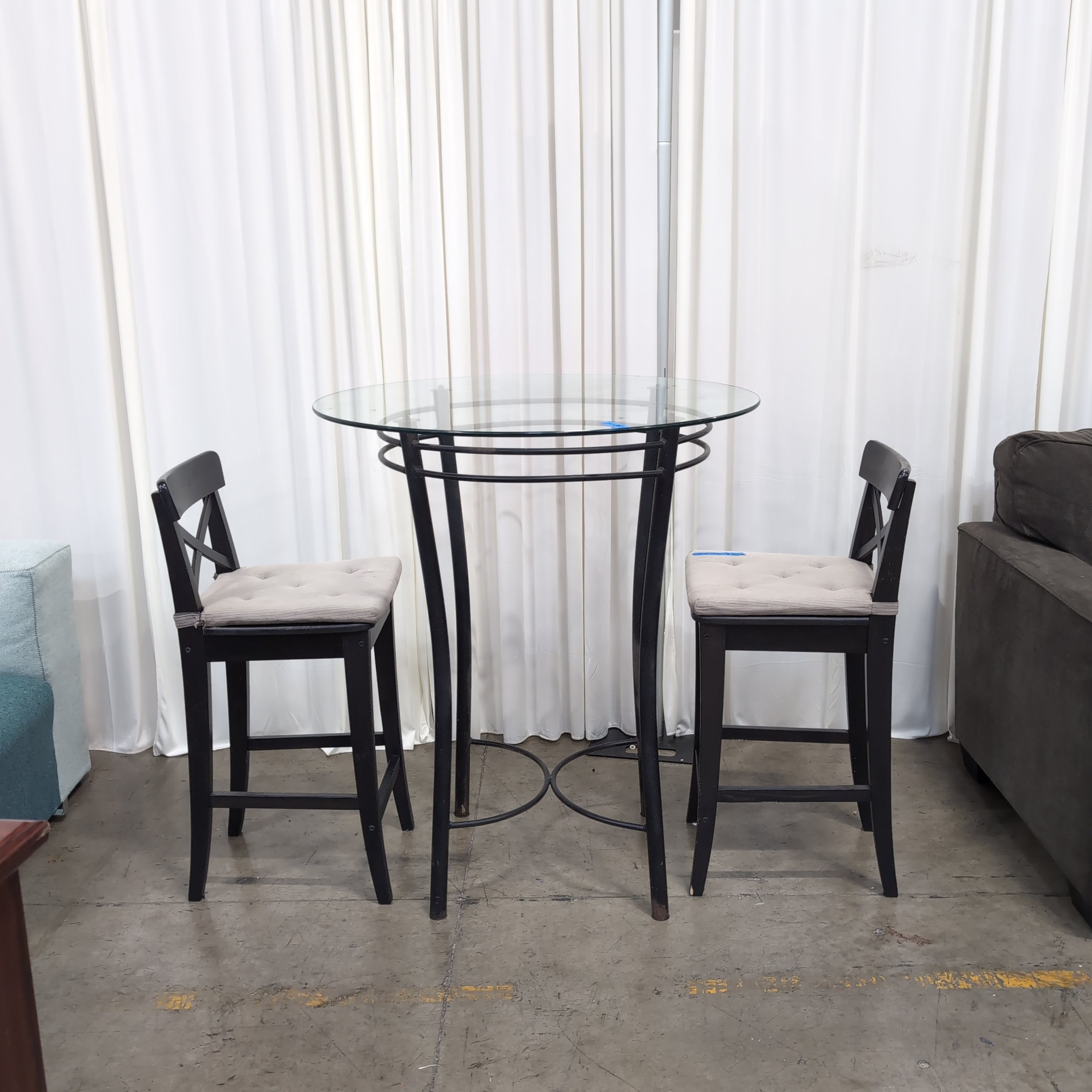 Round Glass Top Bar Table with Black Metal Base