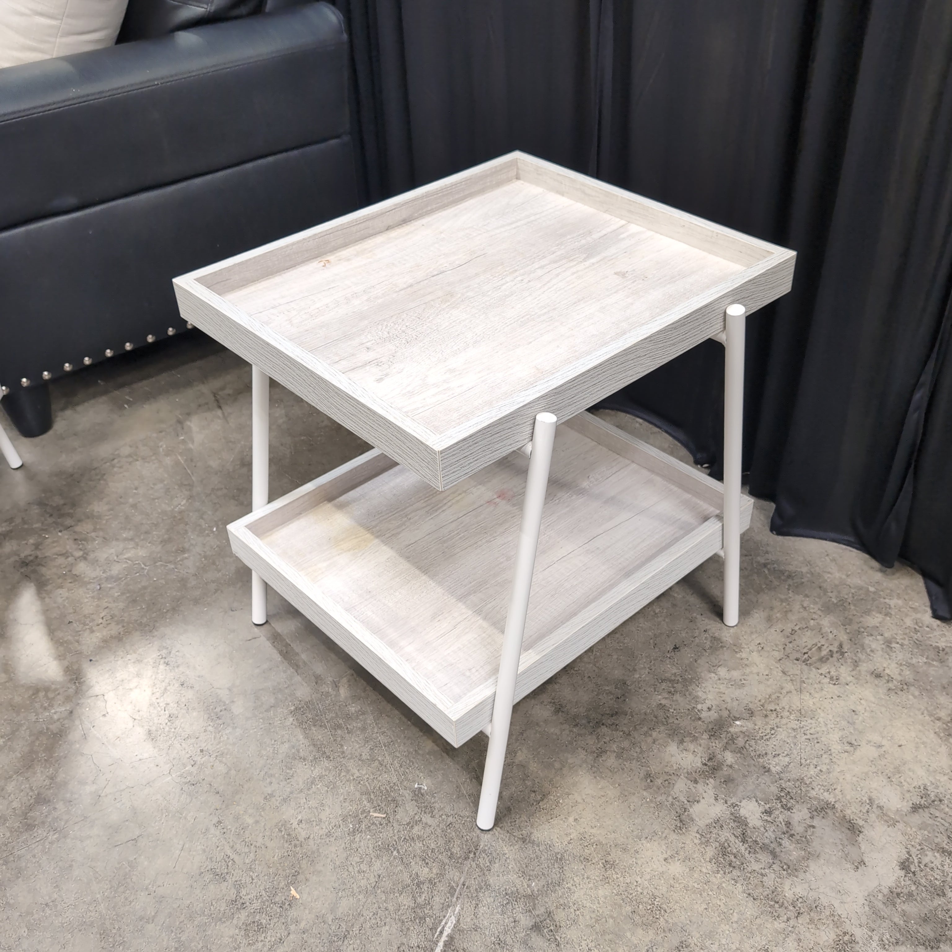 Light Wood Grain Two-Tier End Table Set