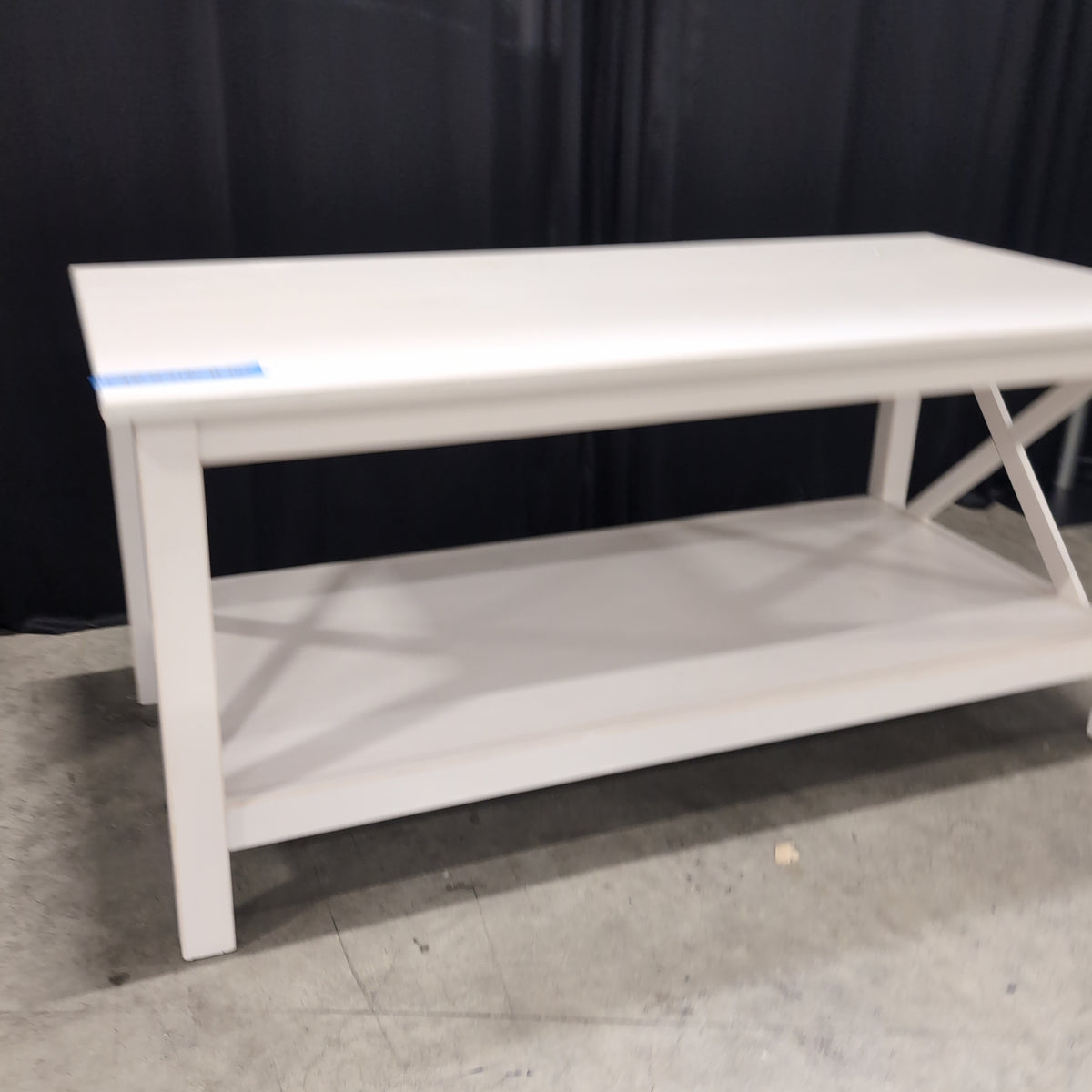 White Farmhouse Style Coffee Table with Lower Shelf