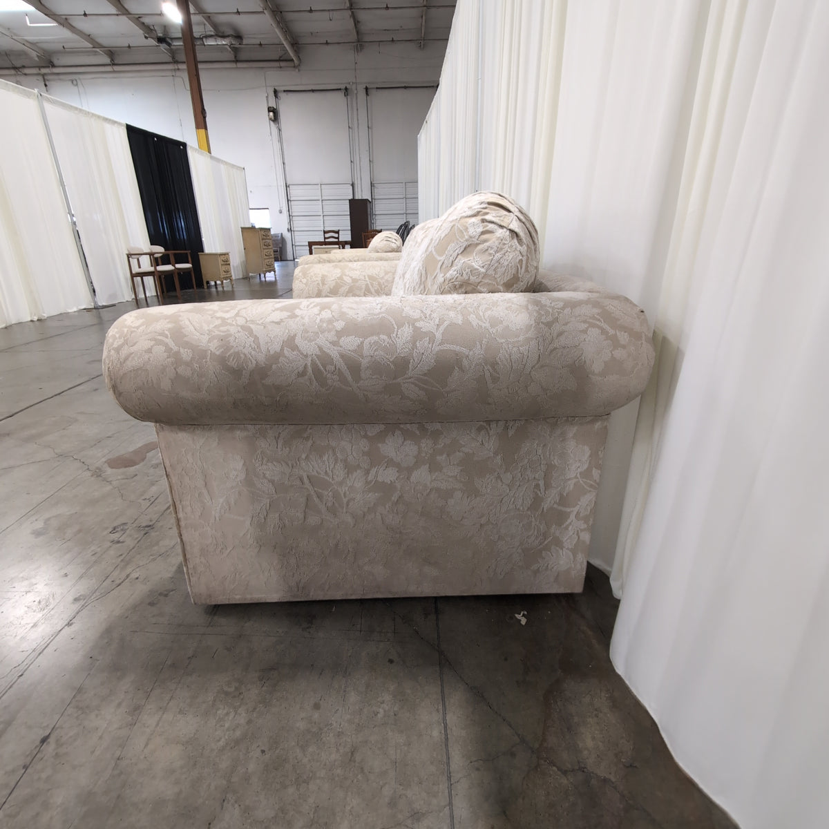 Beige Floral Pattern Rolled Arm Couch