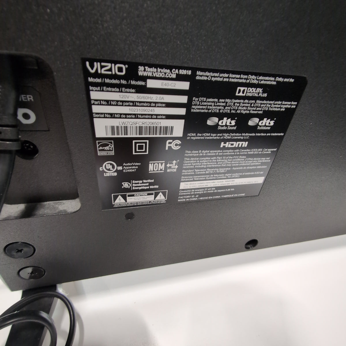 Black VIZIO E40 C2 40-inch TV with Stand