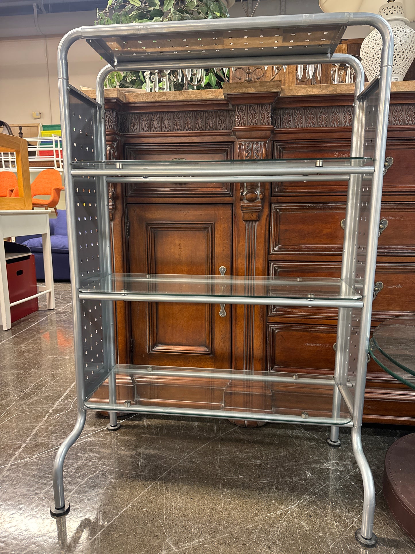 Glass and Silver Metal Bookshelf
