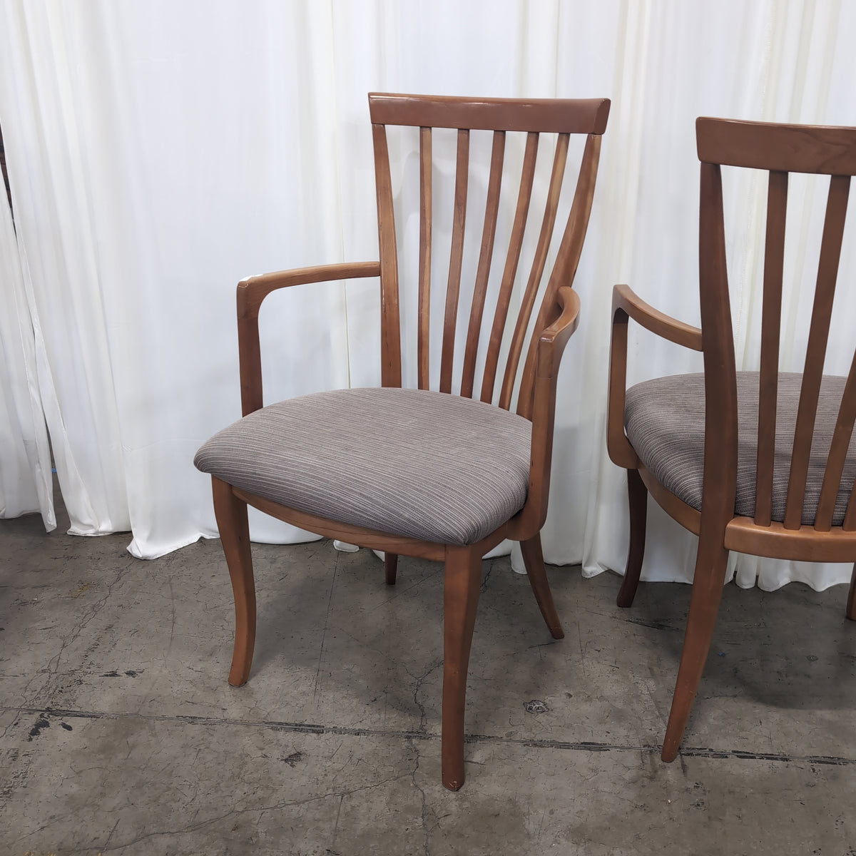 Pair of Curved Arm Wood Dining Chair in Light Brown