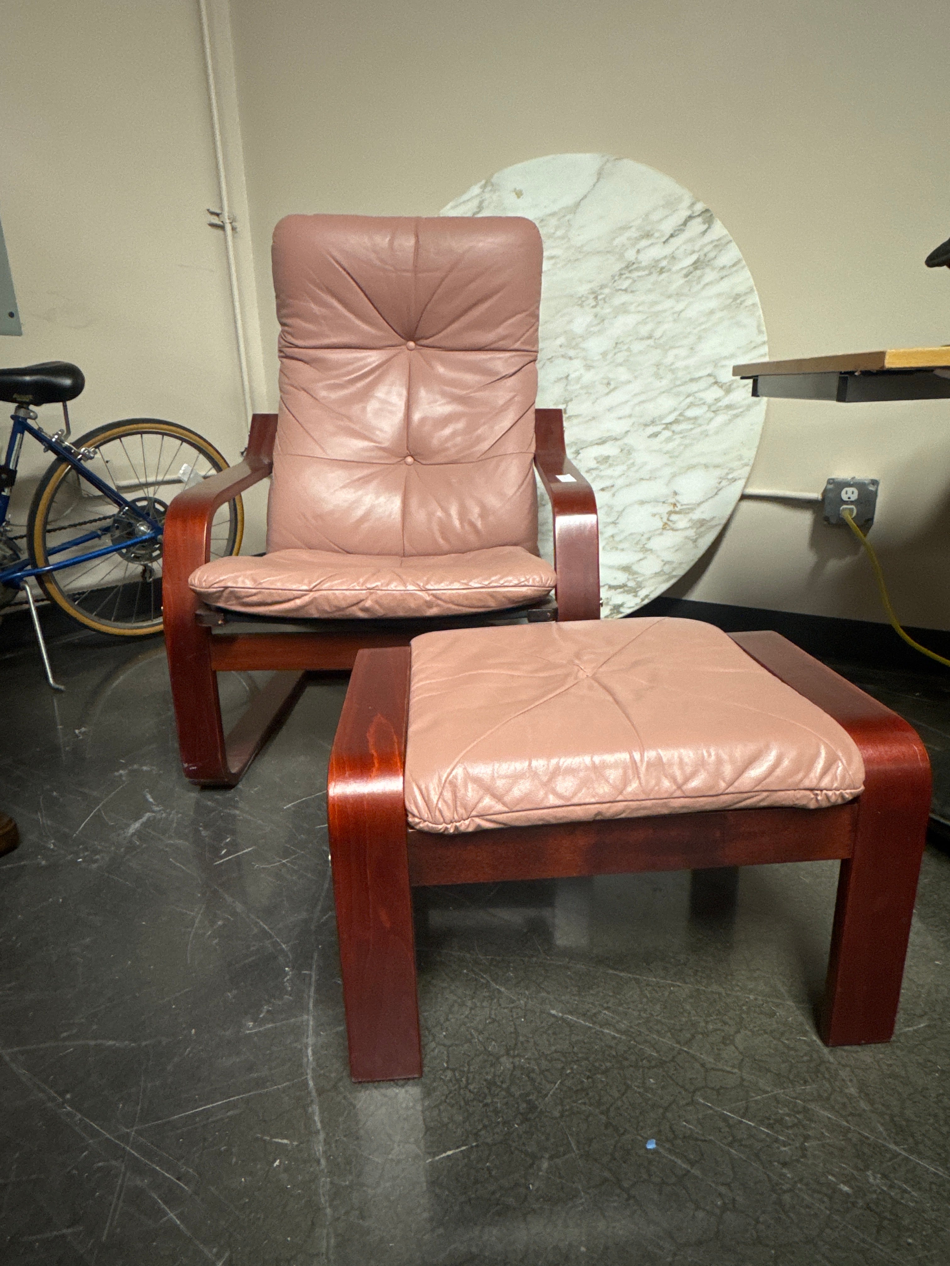 Vintage Canadian Leather Lounge Chair & Ottoman – Rose Color