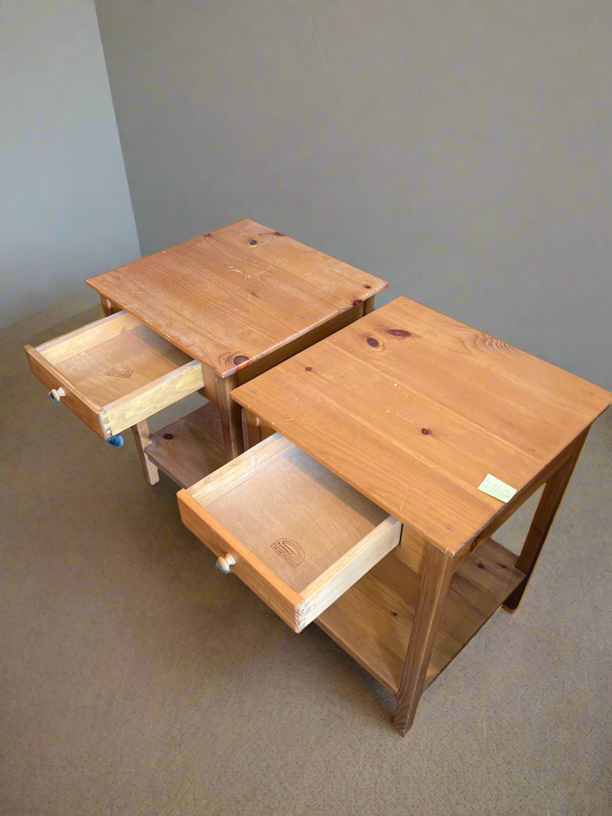 American Vintage Borkholder Amish-Made Pine Nightstands with Drawer and Shelf