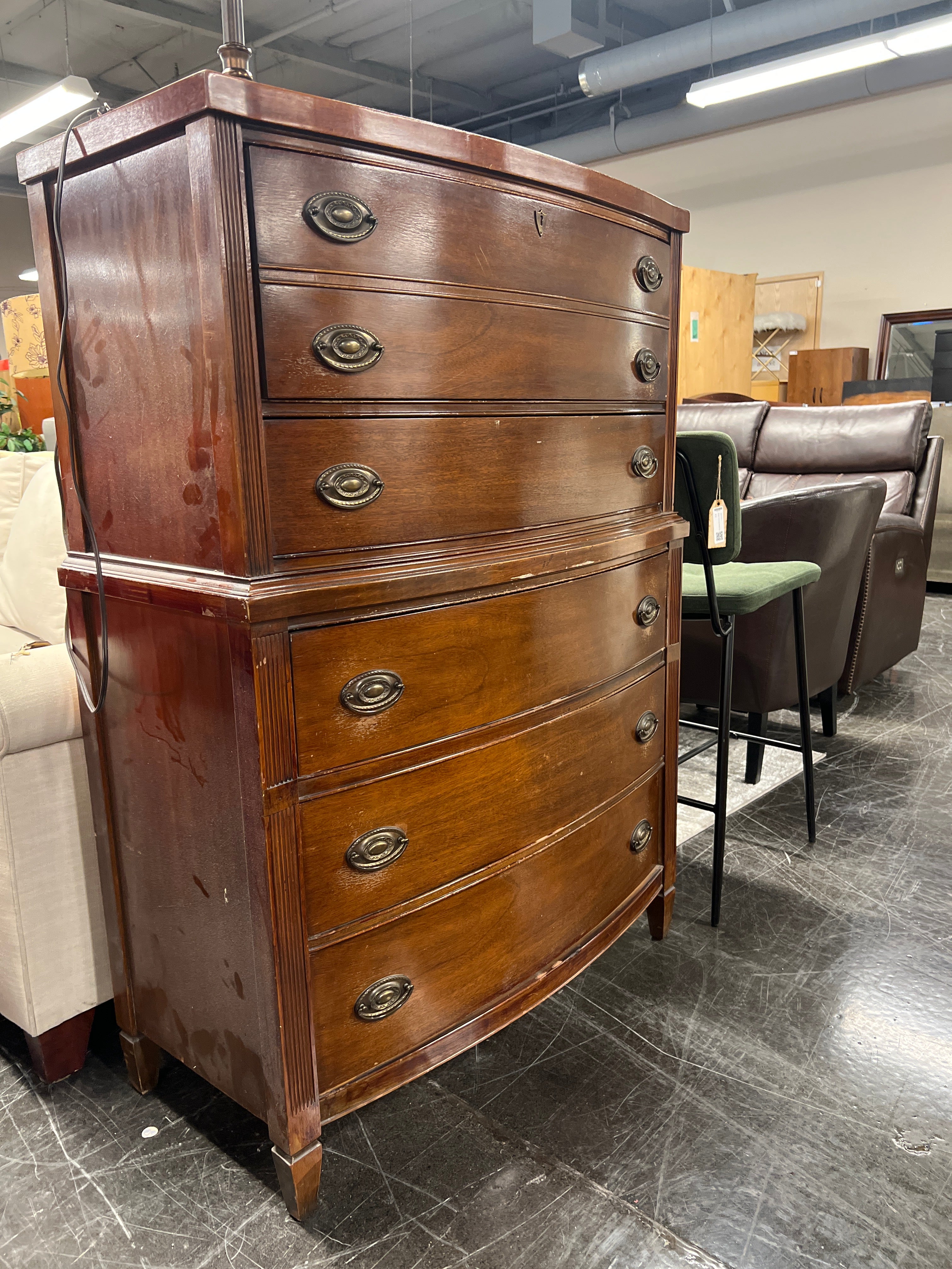 6 Drawer Highboy Dresser With Silver Pulls
