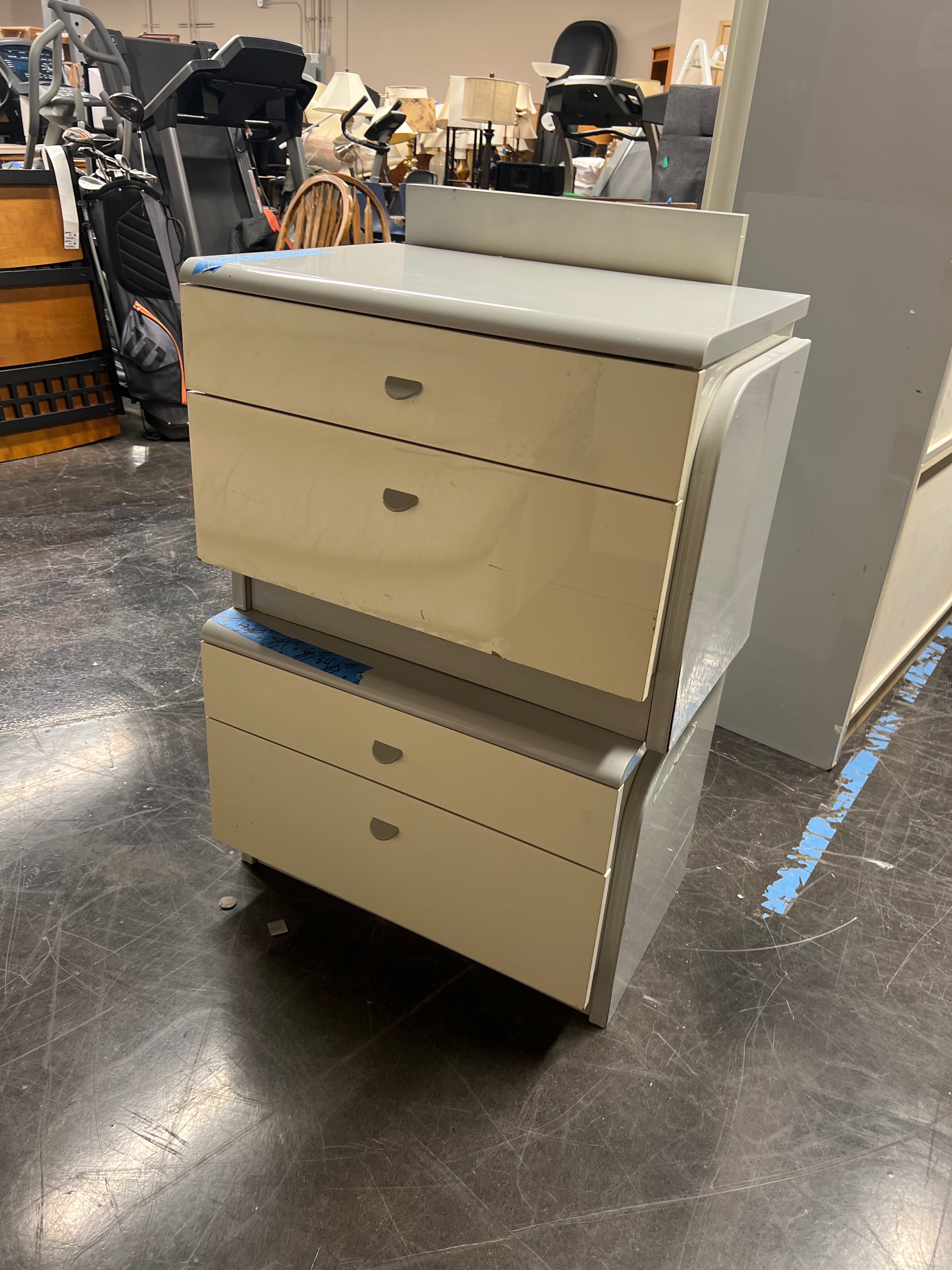 Pair of Two-Drawer Modernist Cream Nightstand