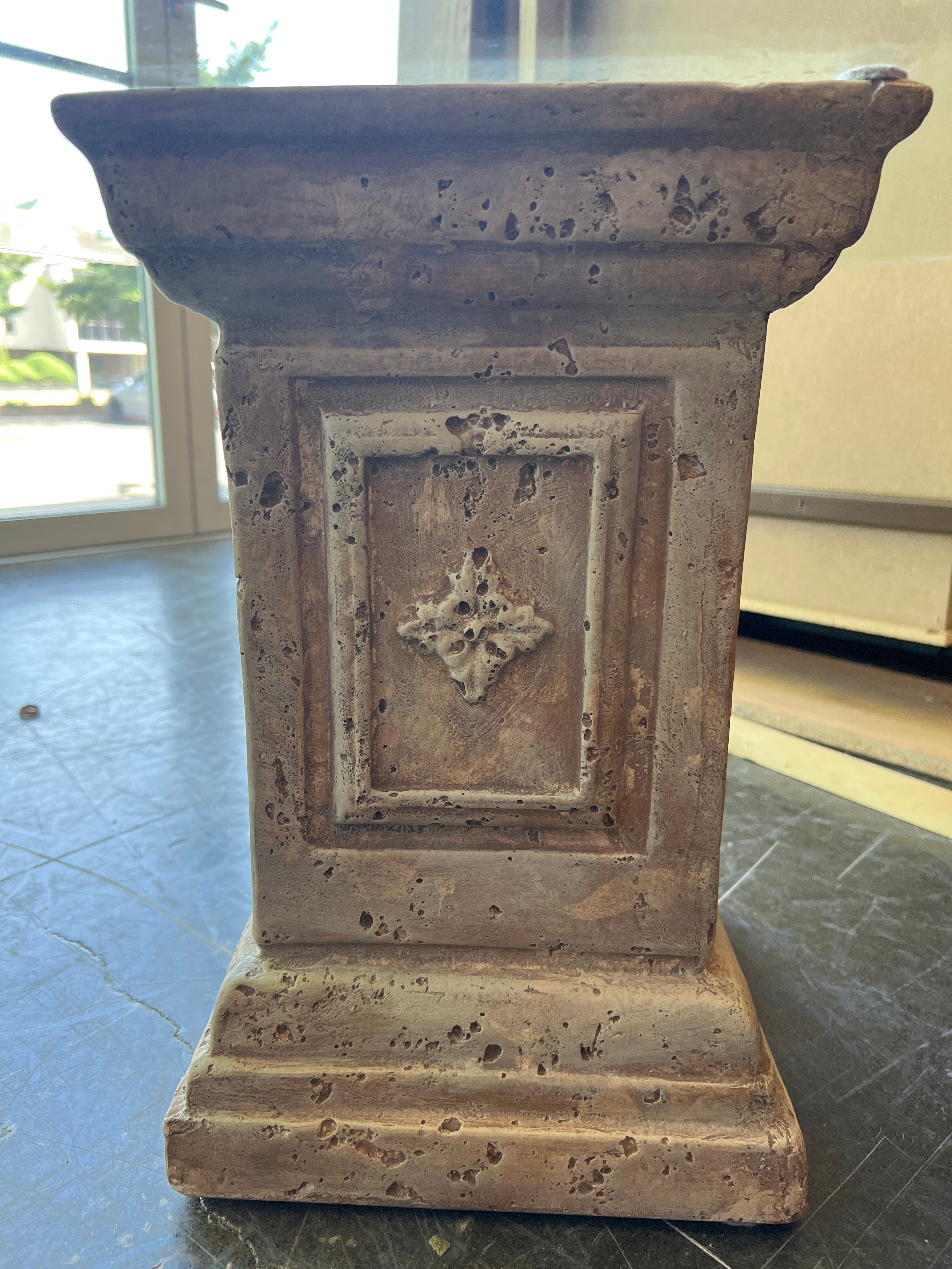 Glass Top Coffee Table with Stone Pedestal Base