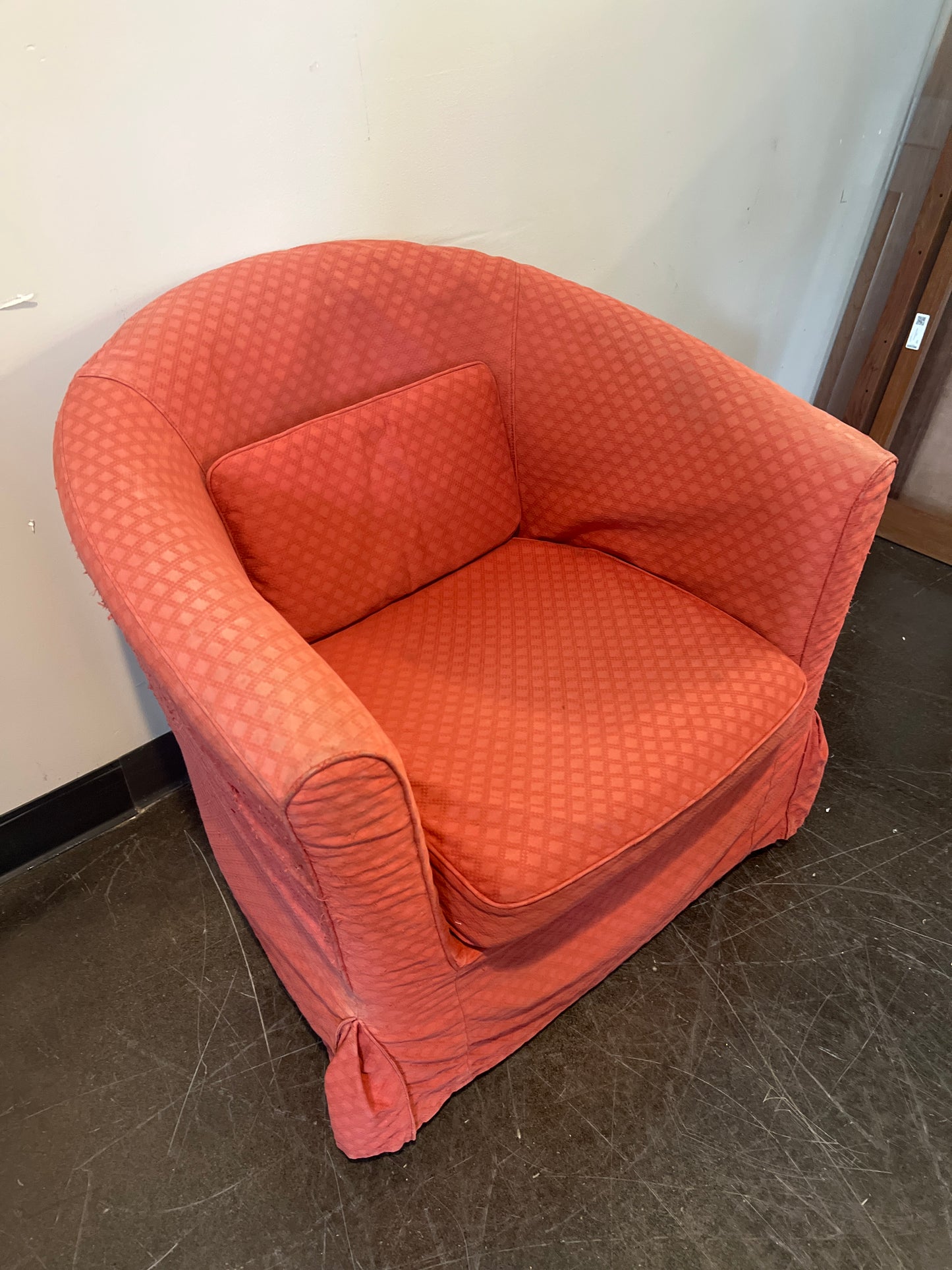 Vintage Red Barrel-Back Armchair with Skirt