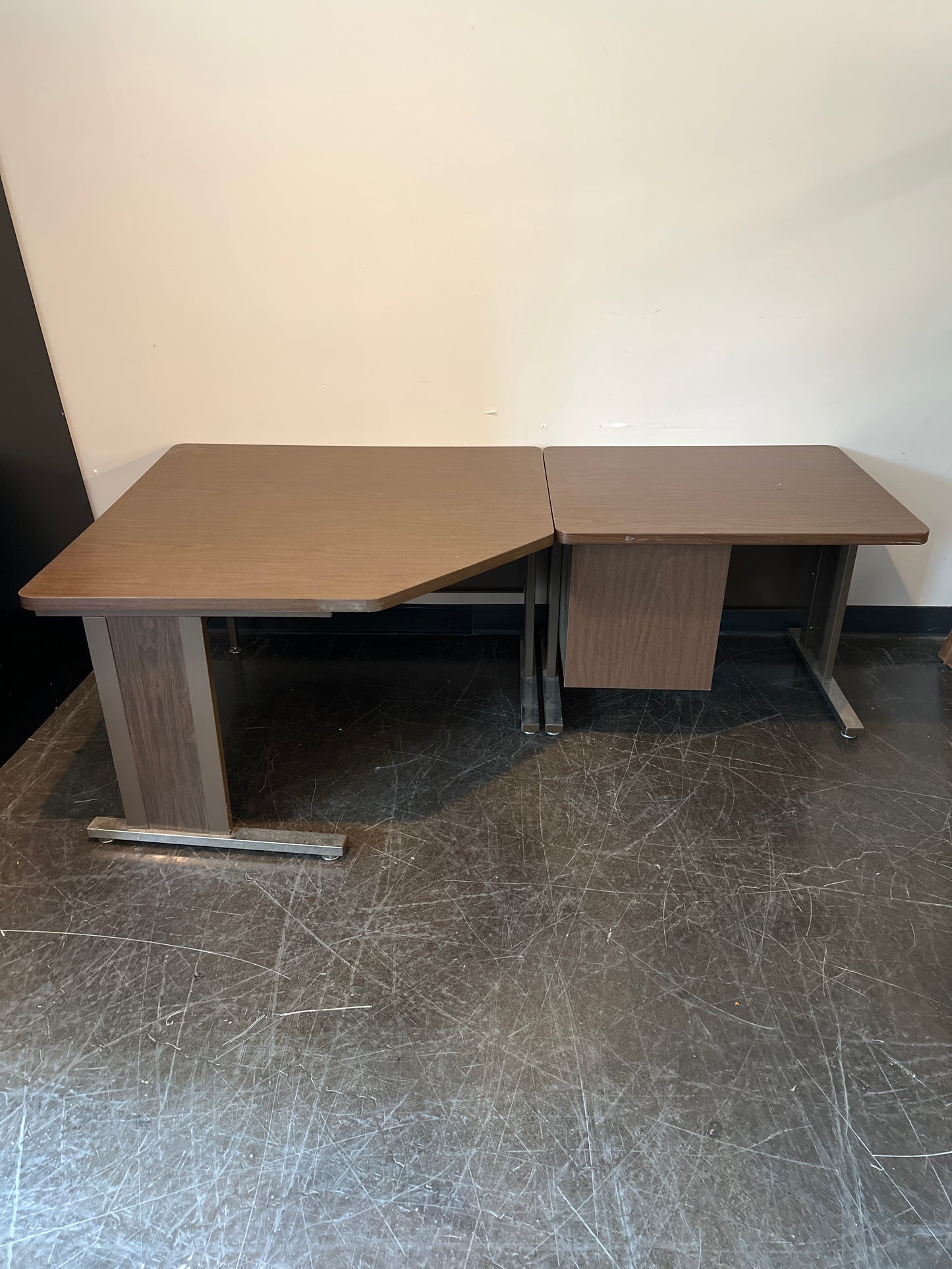 L-Shaped Laminate Office Desk with Metal Base