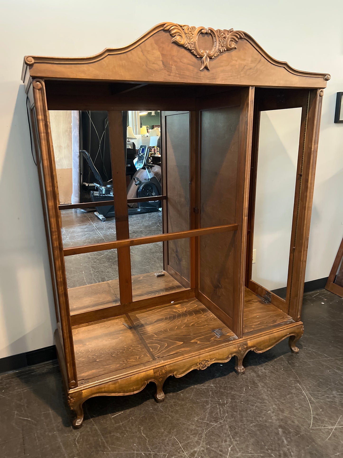 Vintage French Provincial Display Cabinet with Mirrored Back