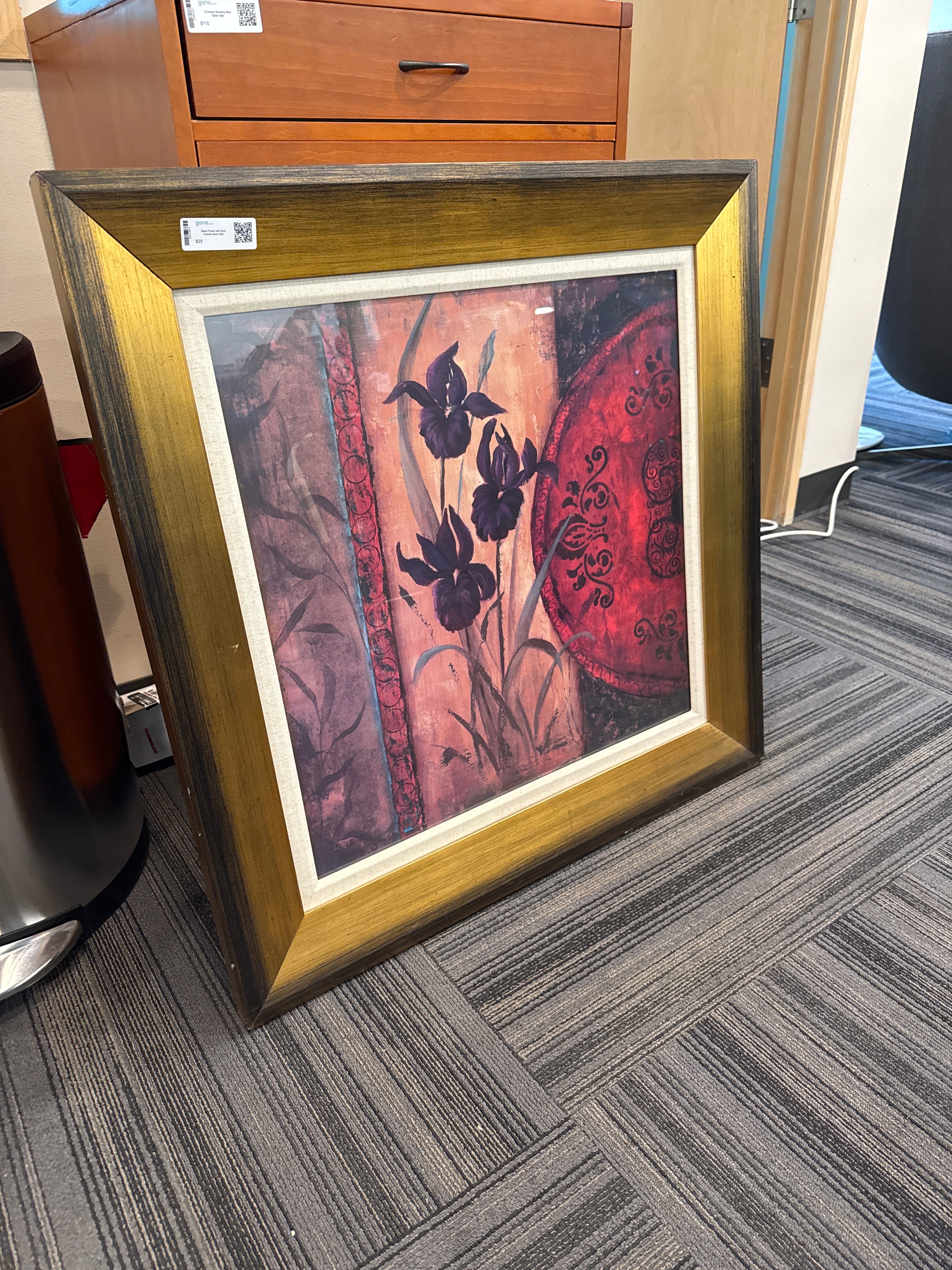 Black Flower with Gold Frames Decor Item