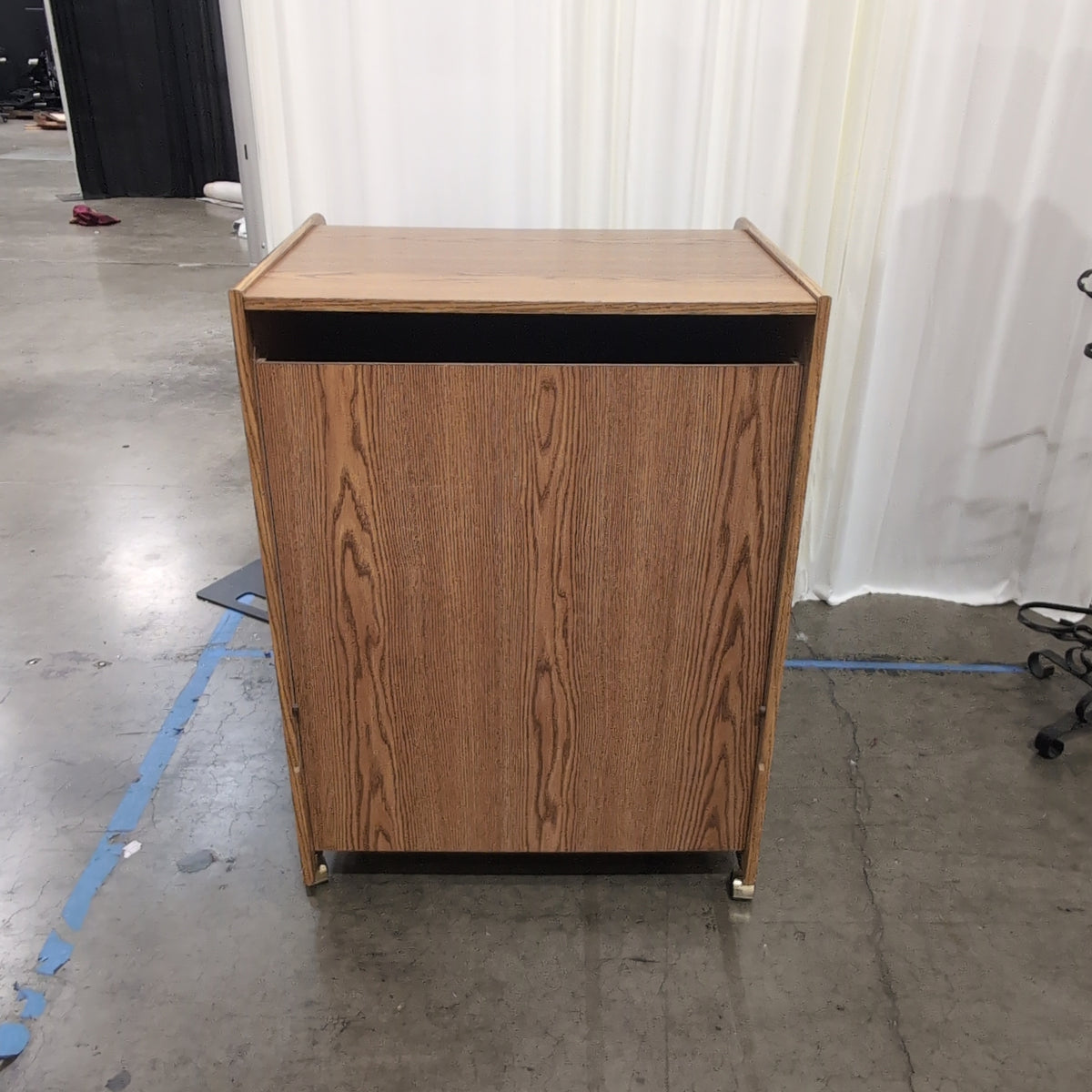 Brown Wood Roll-Top Storage Cabinet with Casters