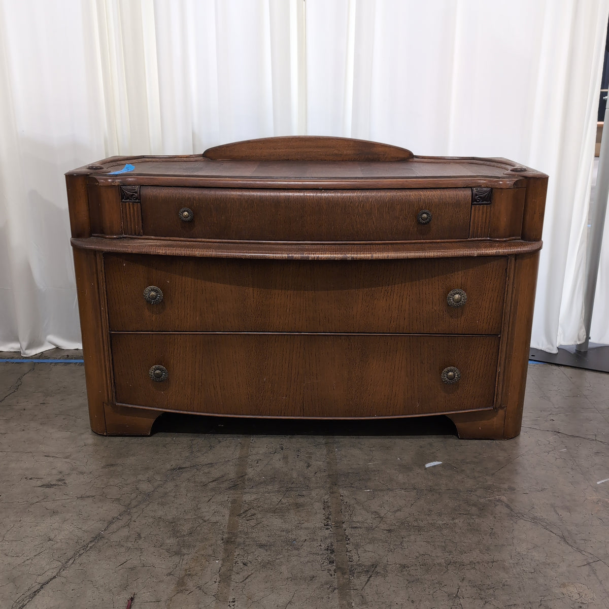 Traditional Brown Wood Three Drawer Dresser with Ornate Pulls