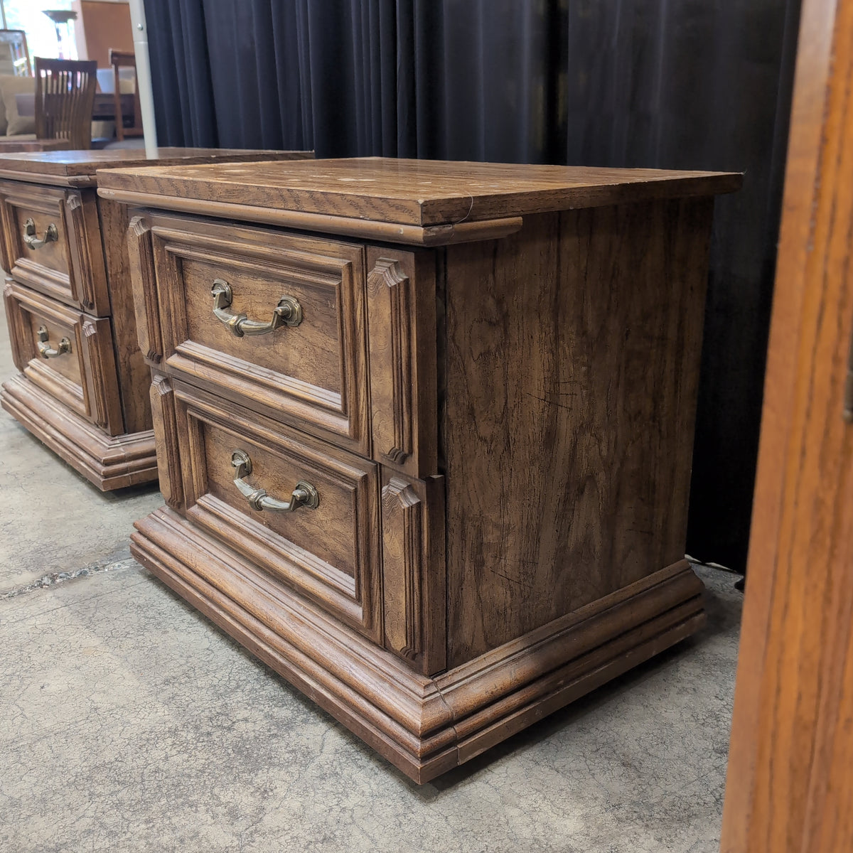 Traditional Two-Drawer Nightstand in Medium Brown Wood
