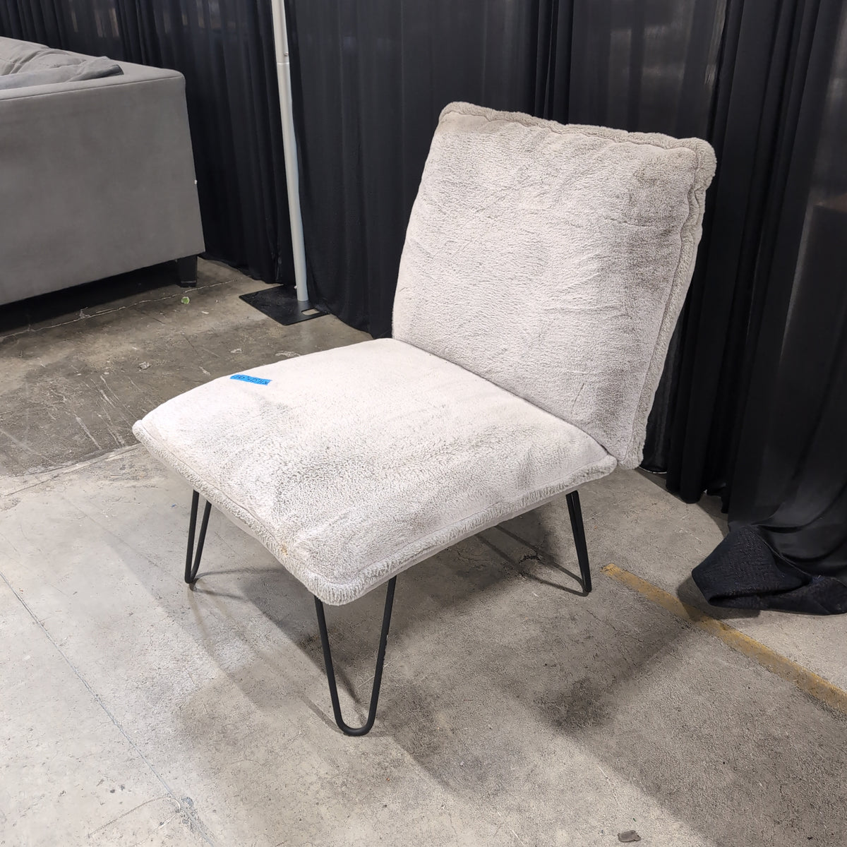 Grey Fluffy Upholstered Accent Chair with Metal Legs