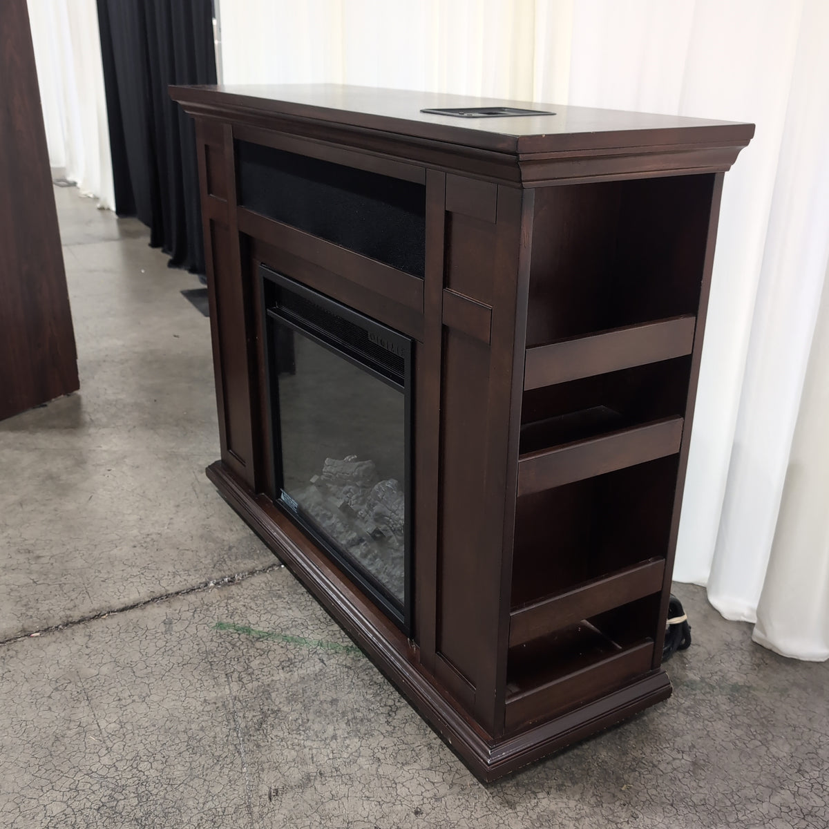 Dark Wood Electric Fireplace TV Stand with Top Controls