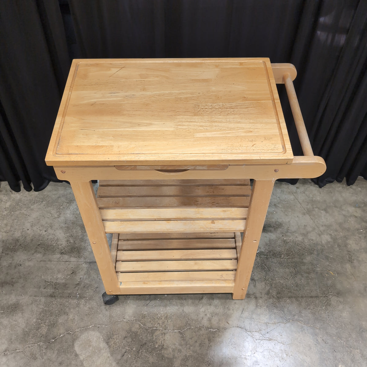 Light Wood Two-Shelf Kitchen Cart with Drawer