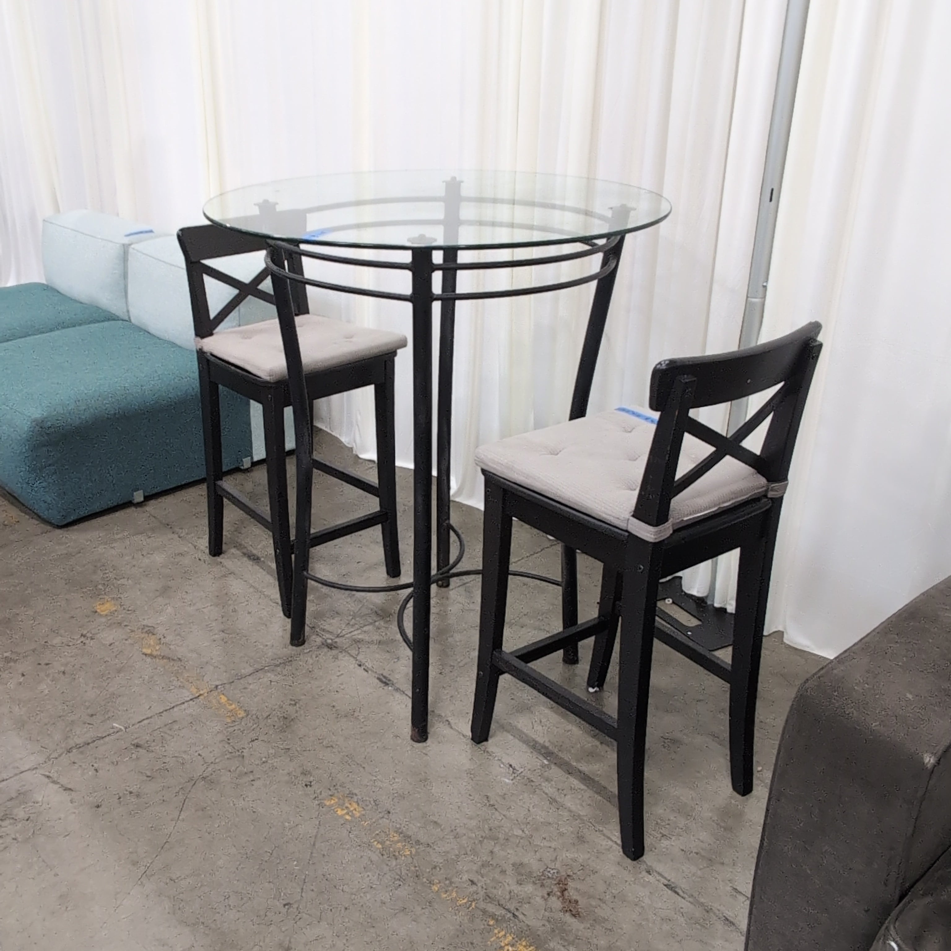 Round Glass Top Bar Table with Black Metal Base