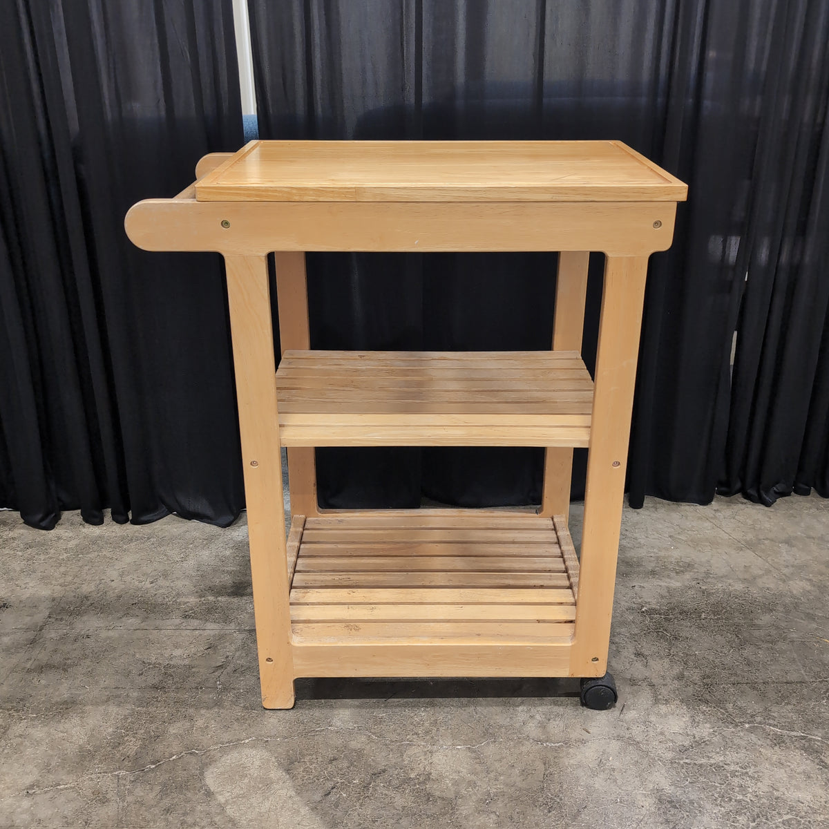 Light Wood Two-Shelf Kitchen Cart with Drawer