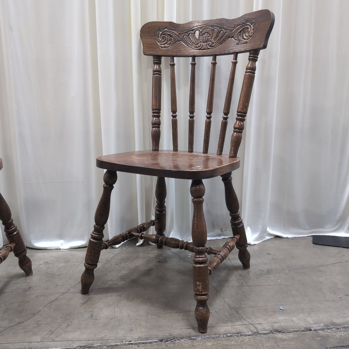 Pair of Brown Carved Spindle Back Dining Chair Pair