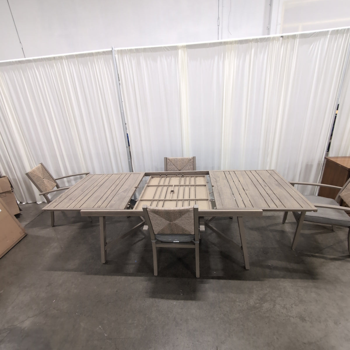 Rectangular Slatted Wood Outdoor Dining Table with Umbrella Hole