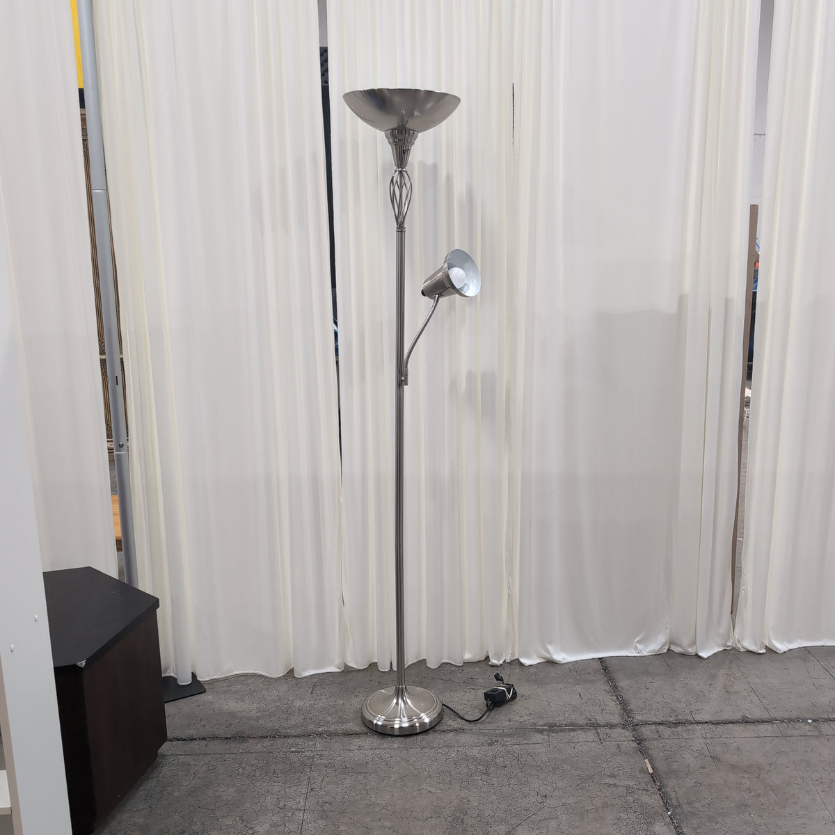 Brushed Nickel Torchiere Floor Lamp with Reading Light