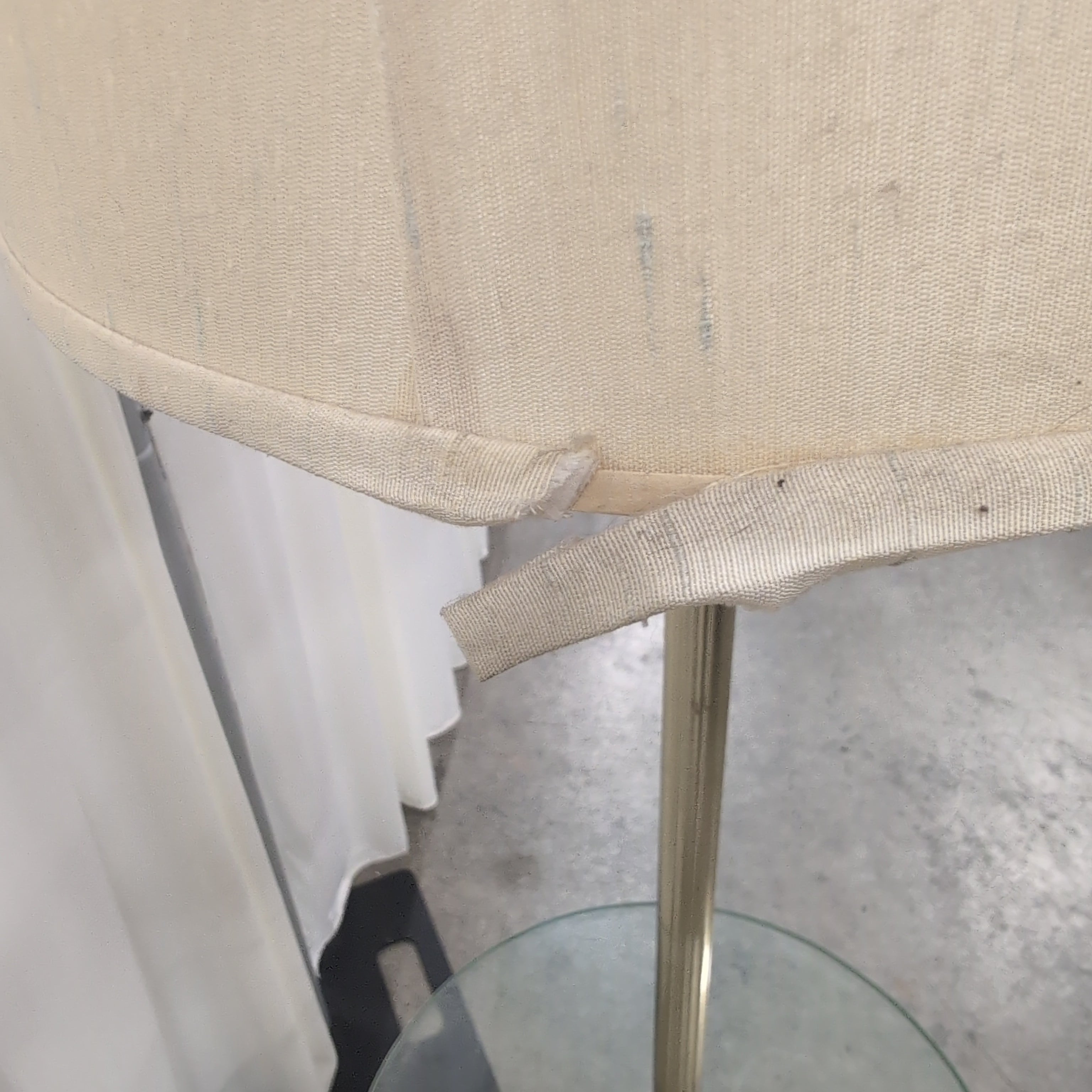 Brass-Toned Floor Lamp with Round Glass Table