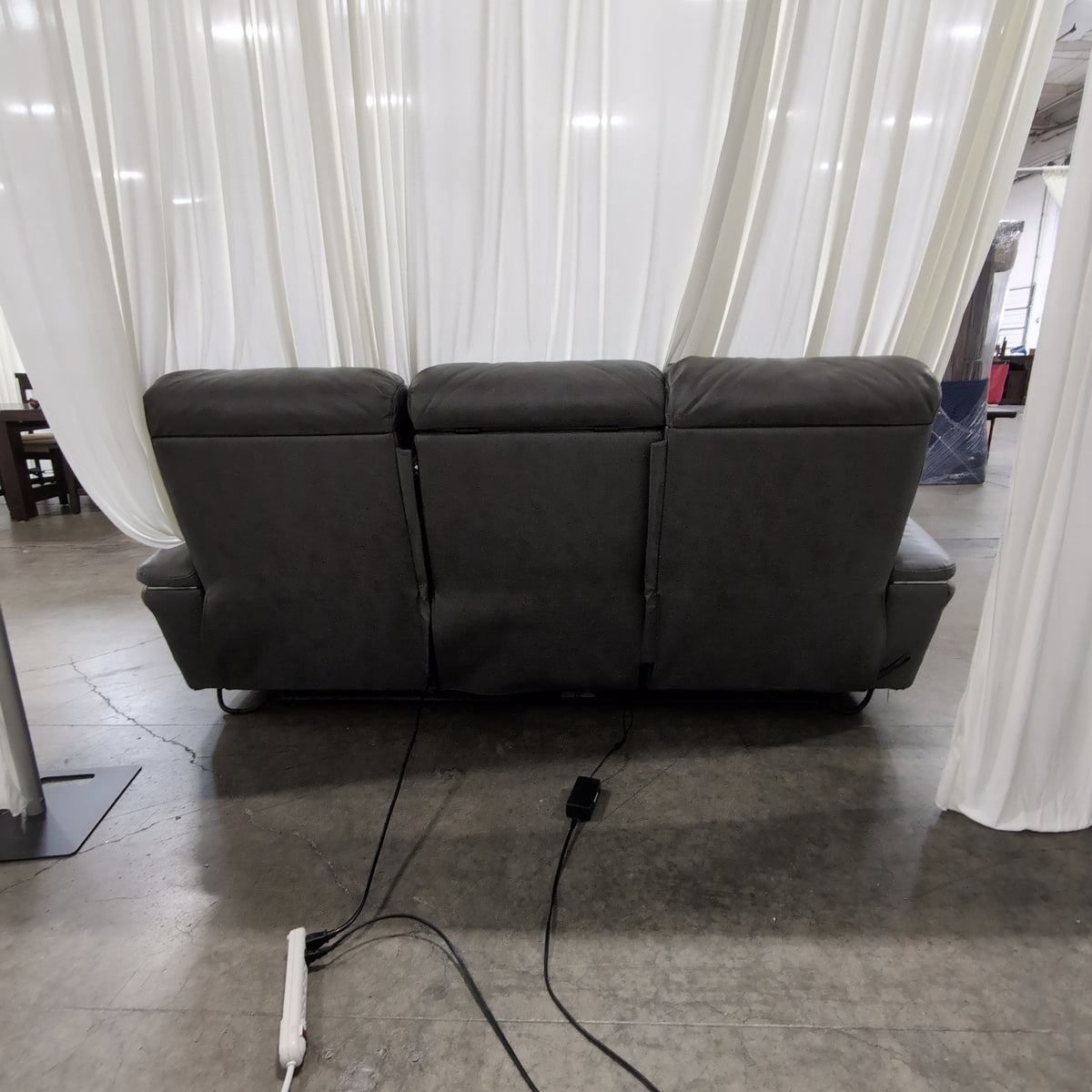 Dark Gray Three-Seater Reclining Couch with Console