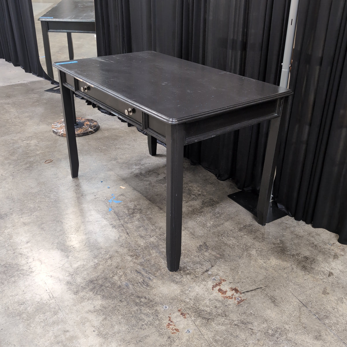 Black Wood Two-Drawer Desk with Silver Knobs
