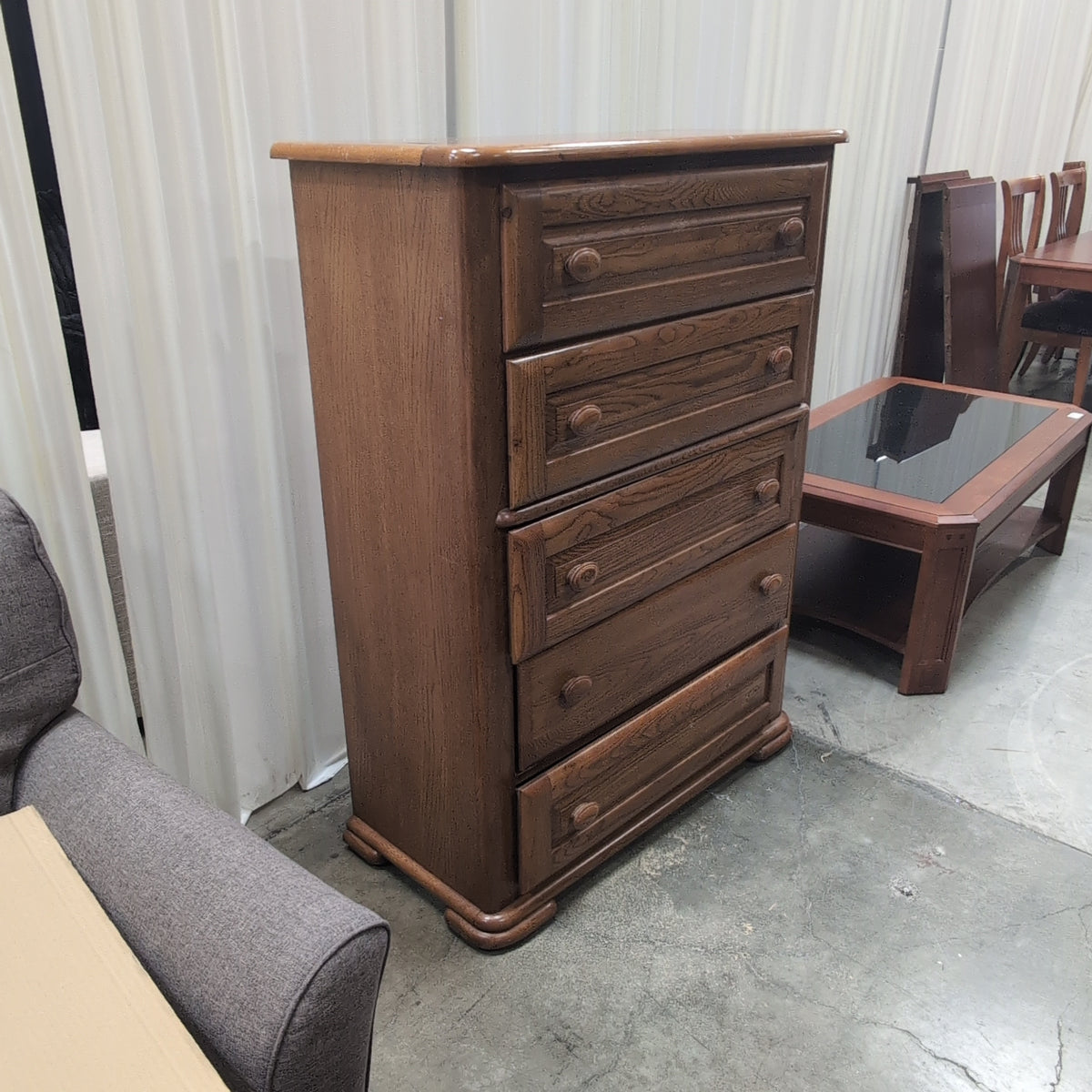 Traditional Brown Hardwood Five-Drawer Dresser with Rounded Knobs