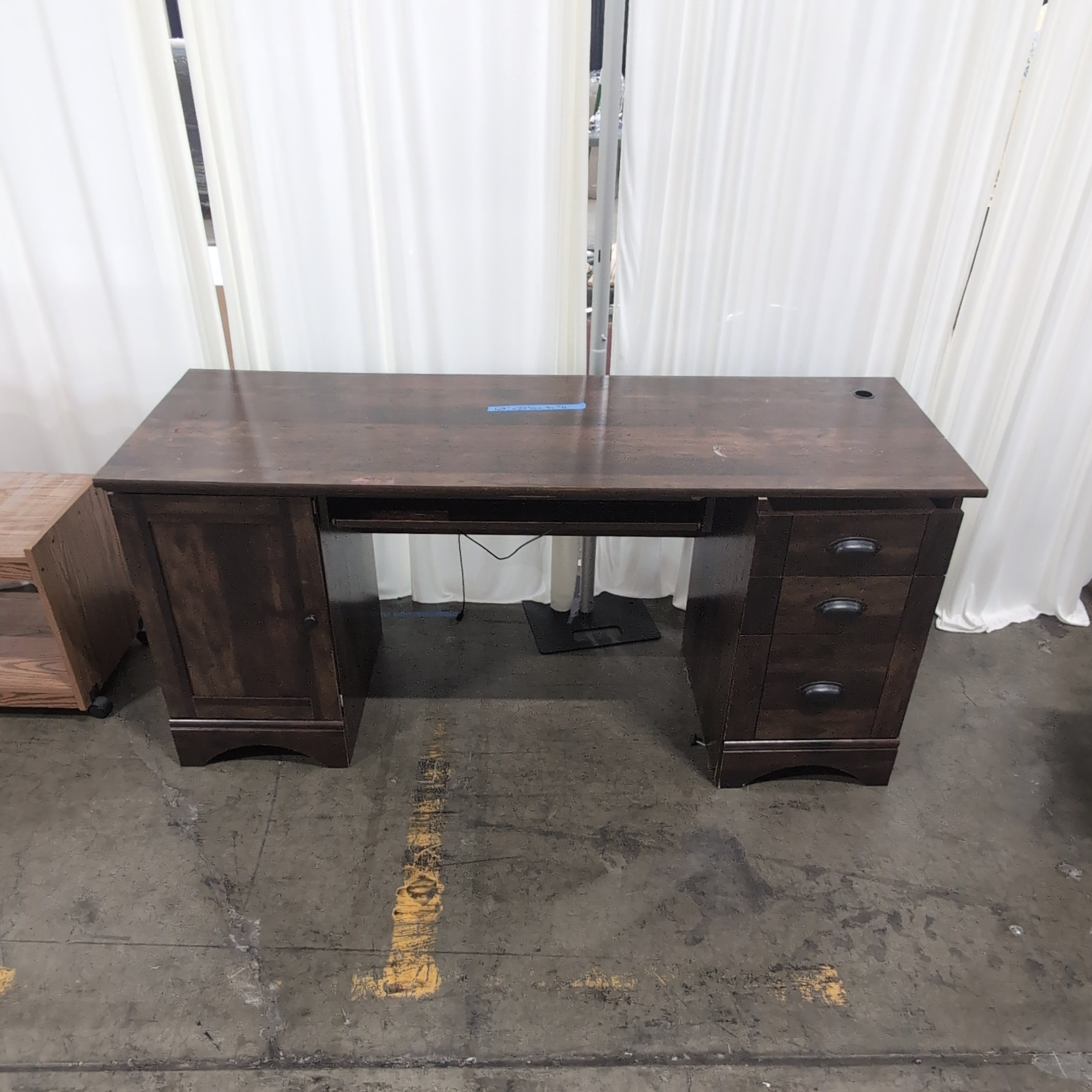 Not attached Dark Wood Computer Desk with Storage Cabinet