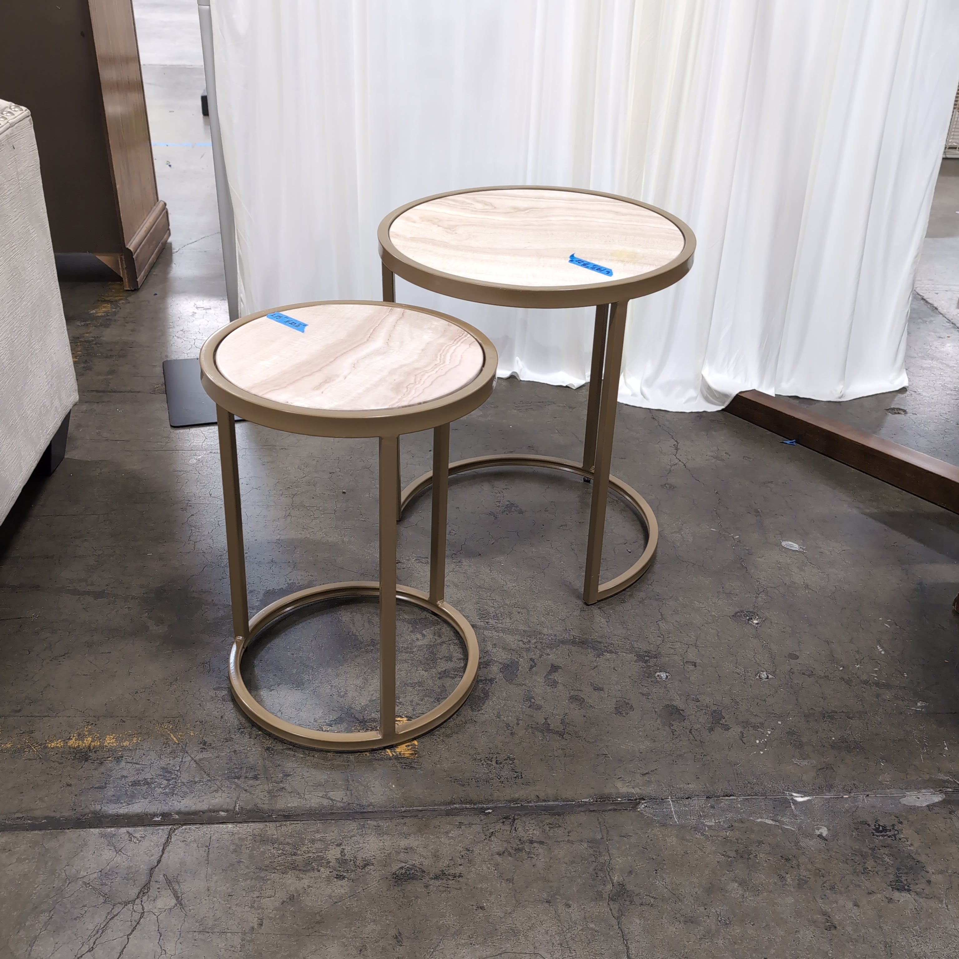 Round Faux Marble Top Gold Metal End Table