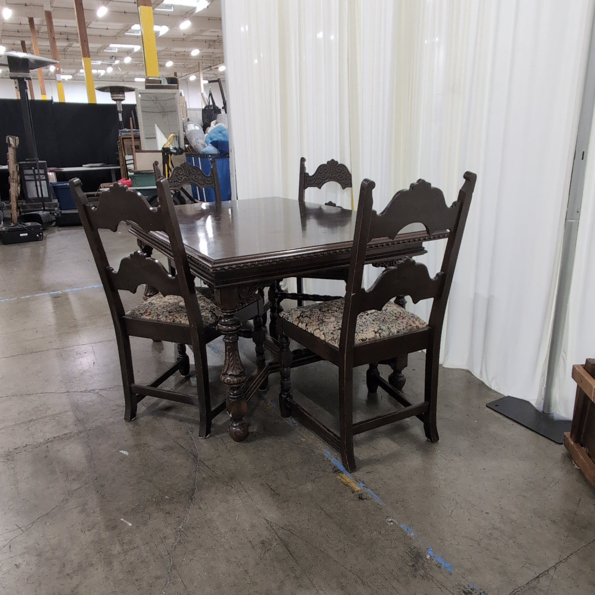 Traditional Dark Wood Dining Table with Upholstered Chairs