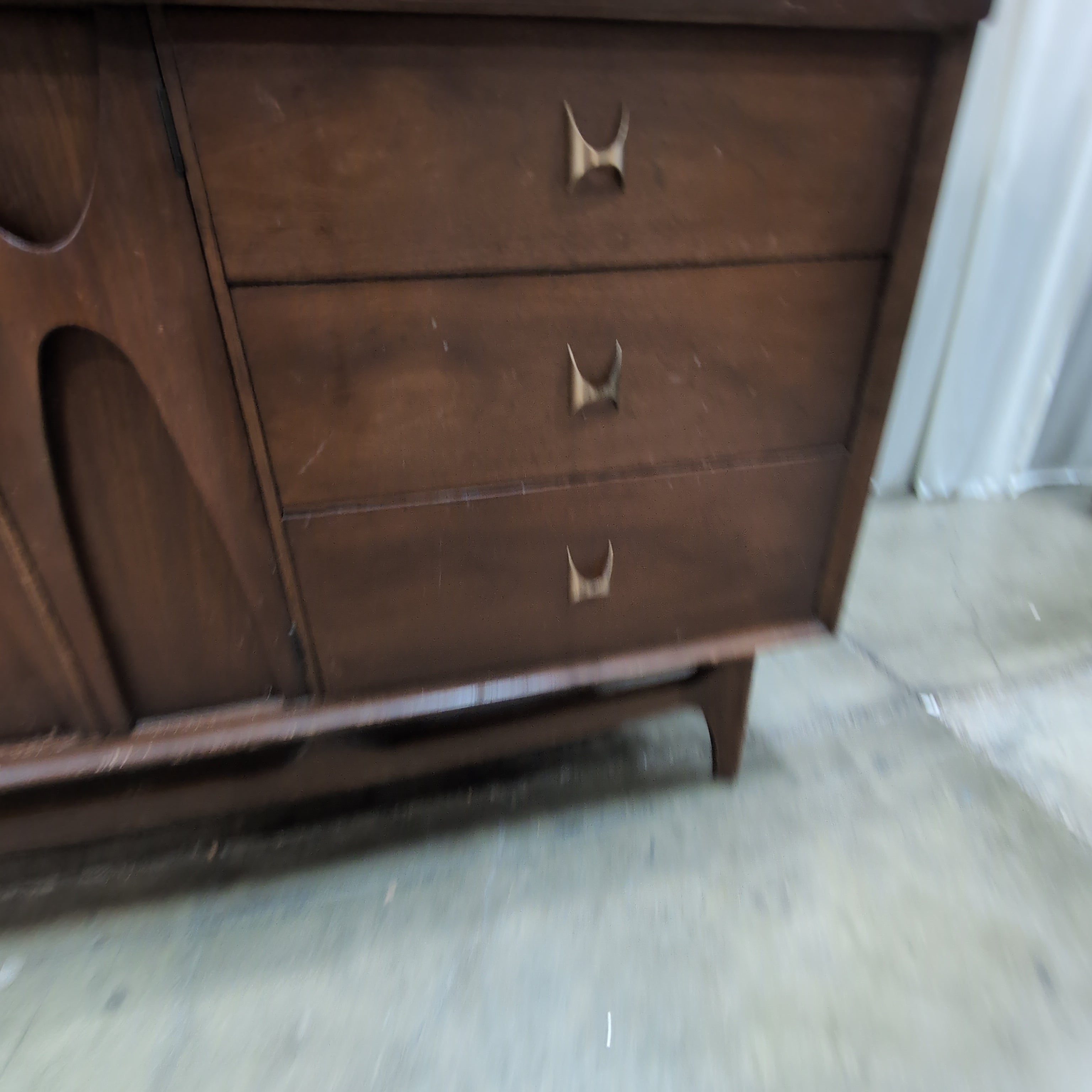 Mid-Century Modern Dark Wood Dresser with Matching Mirror