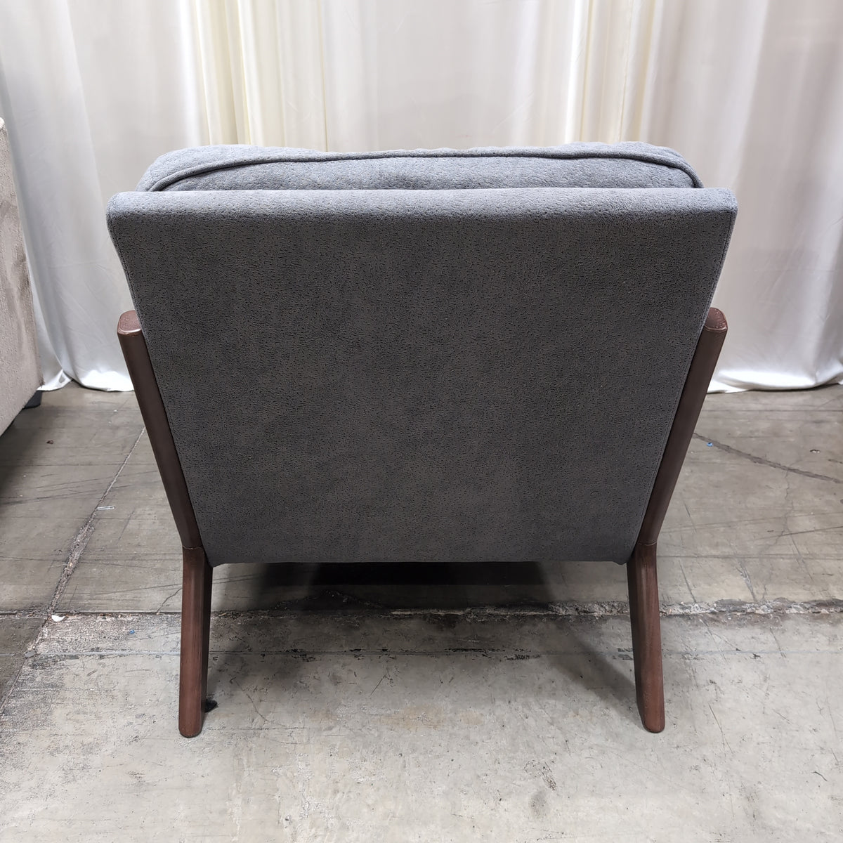 Mid-Century Style Gray Fabric Accent Chair with Wood Arms