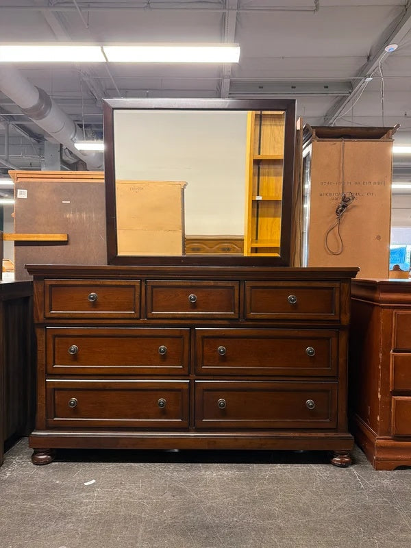 Ashley Furniture Porter Seven-Drawer Dark Wood Dresser with Morena Mirror