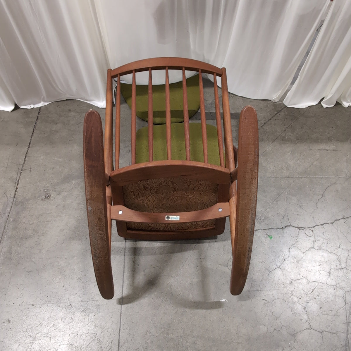 Mid-Century Style Wood Rocking Chair with Green Fabric