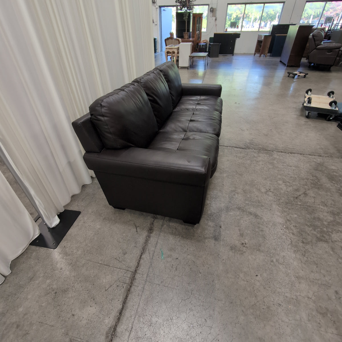 Dark Brown Rolled Arm Leather Couch