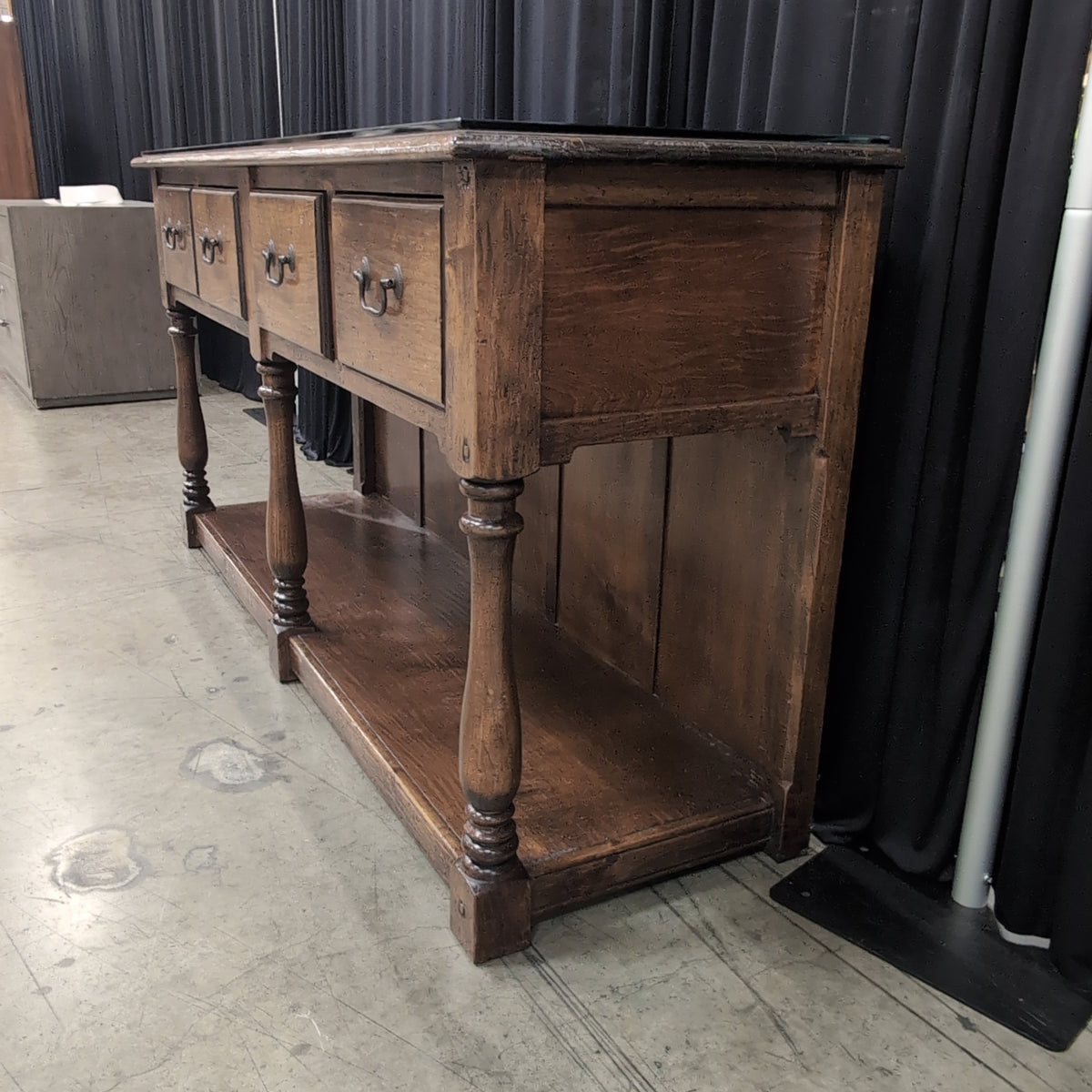Brown Wood Console Table with Glass Top