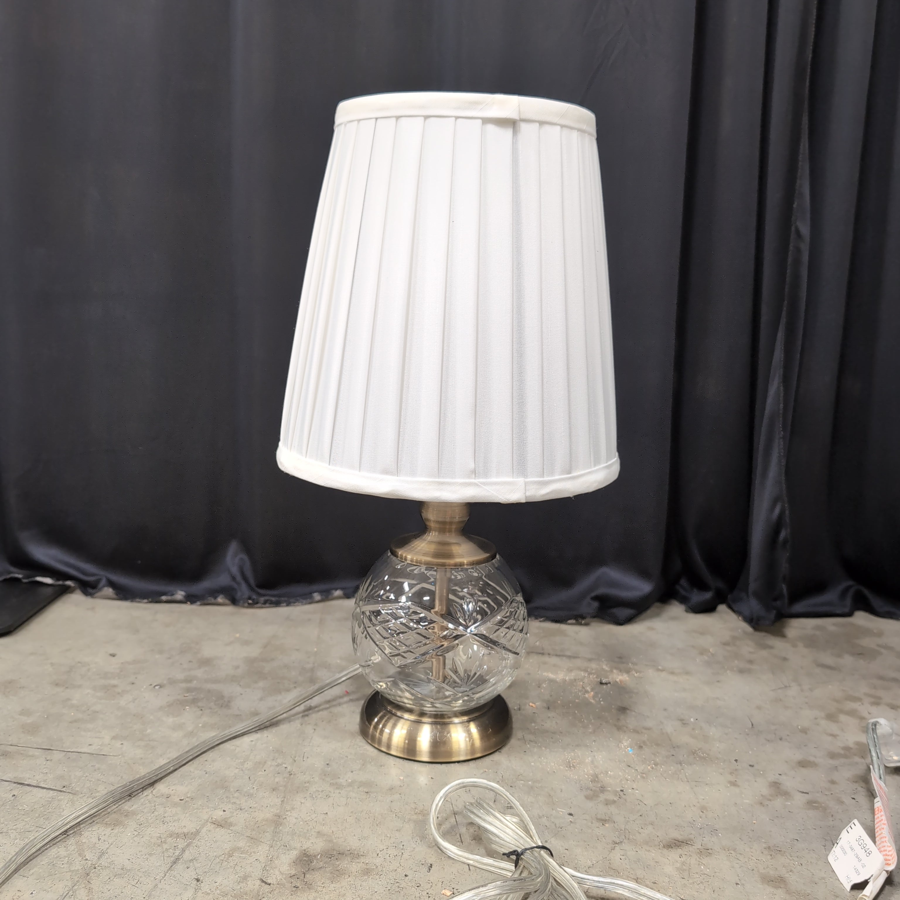 Cream Pleated Shade Table Lamp with Cut Glass Base