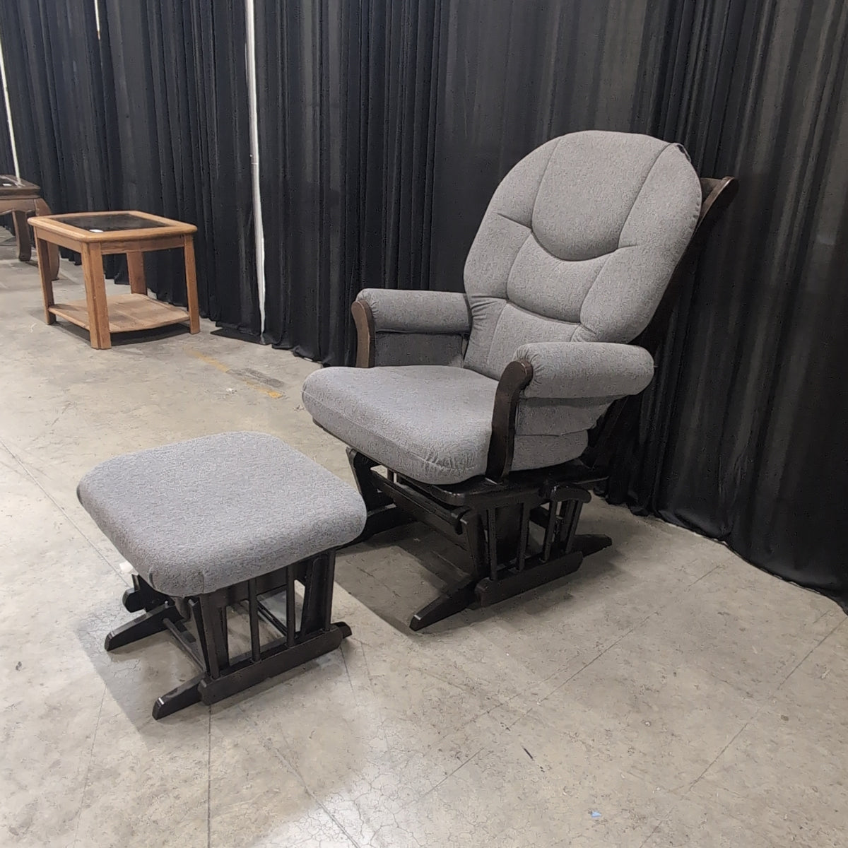 Grey Upholstered Glider Chair with Ottoman