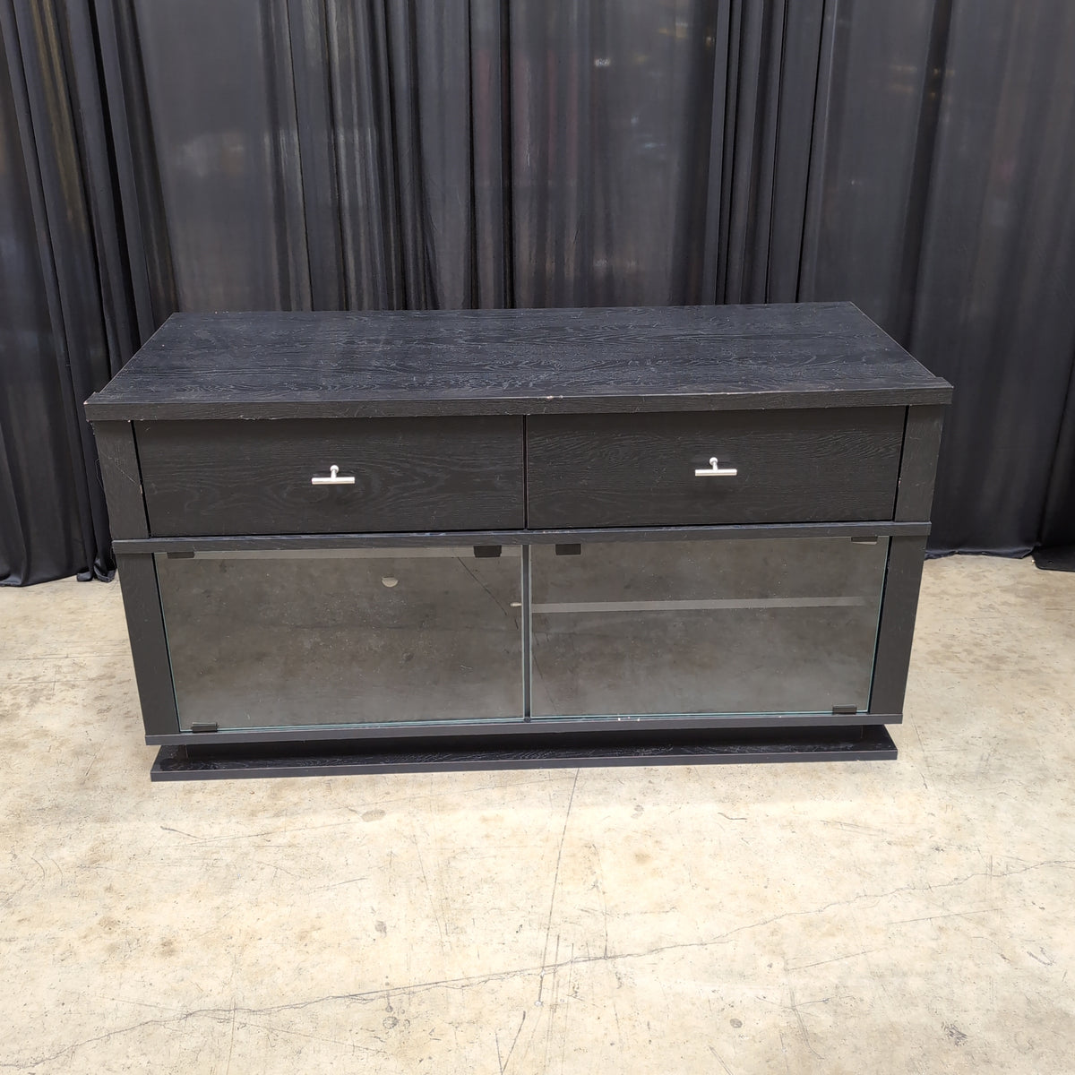 Dark Wood Grain TV Stand with Glass Doors