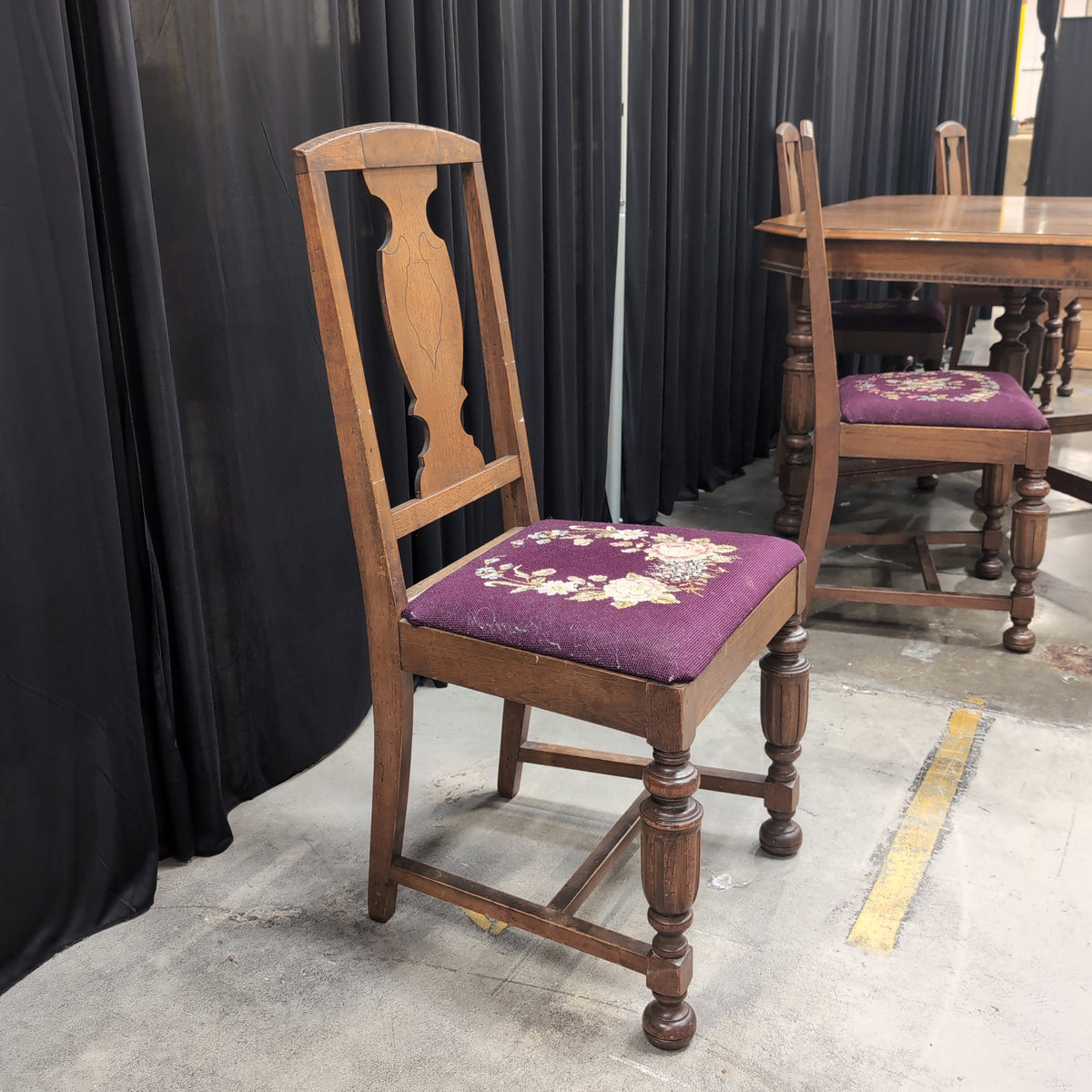 Traditional Dark Wood Dining Chair with Needlepoint Seat