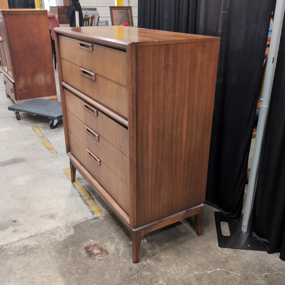 Walnut-Tone Mid-Century Modern Dresser with Recessed Pulls
