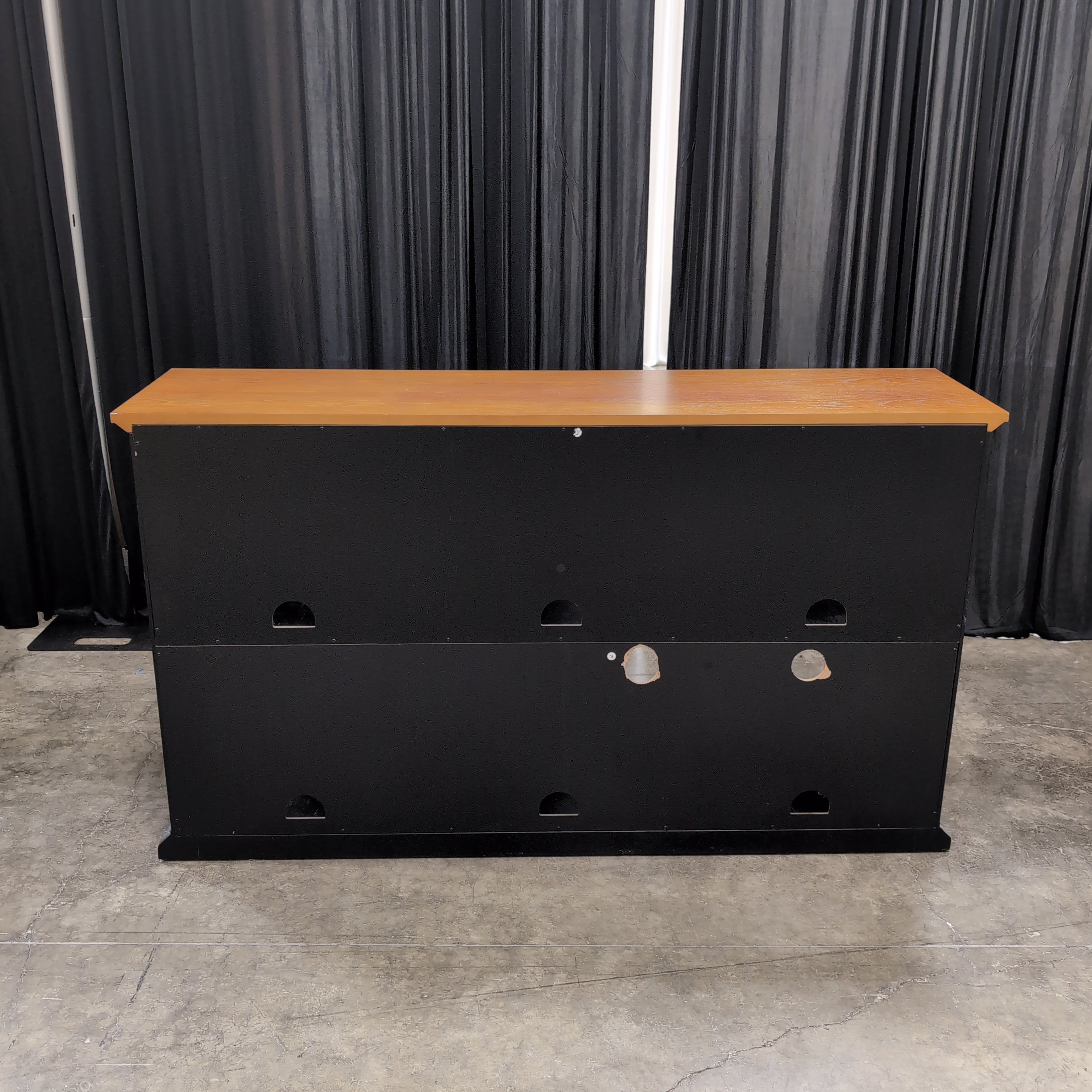 Two-Tone Wood and Black TV Stand with Geometric Shelving