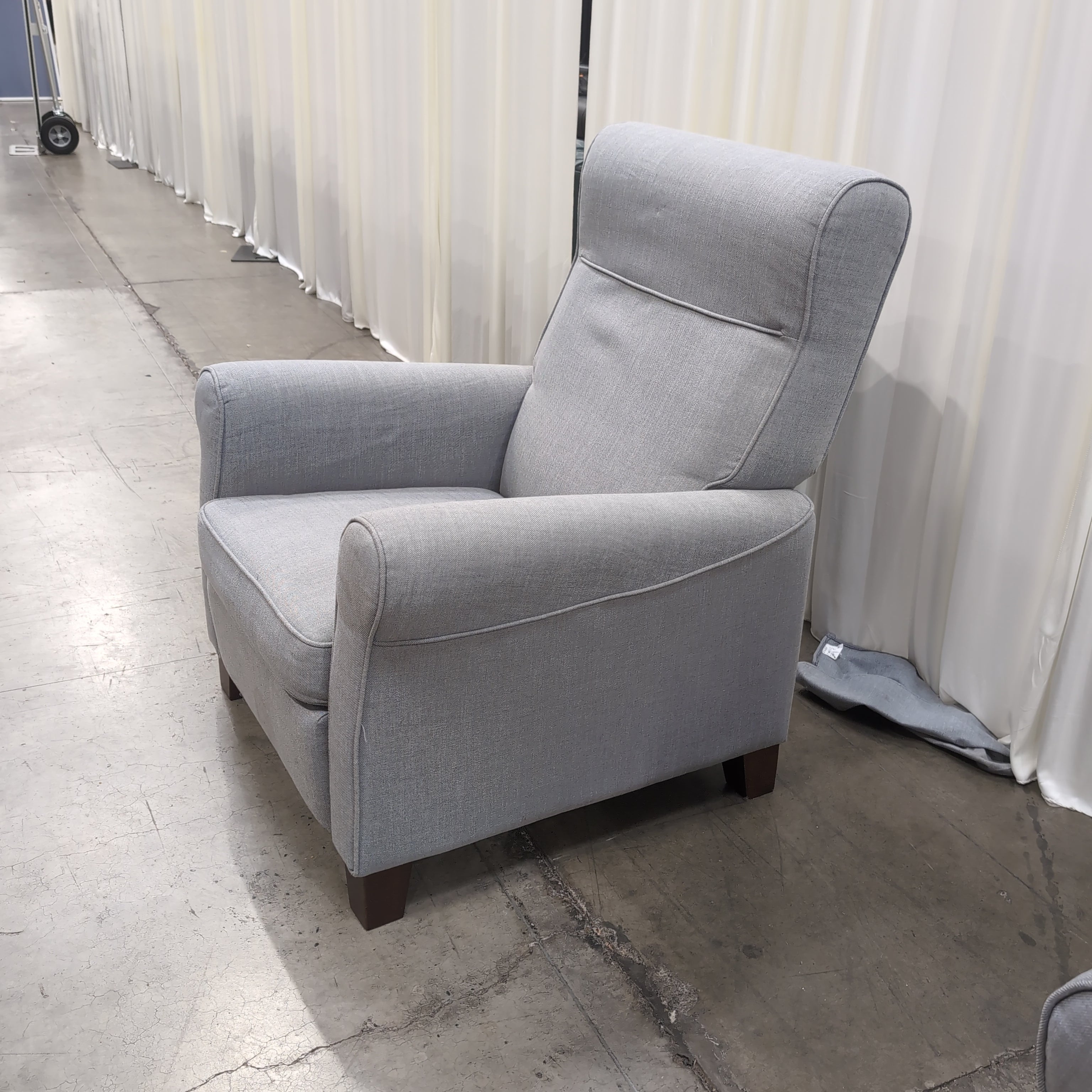 Grey Fabric Recliner with Rolled Arms